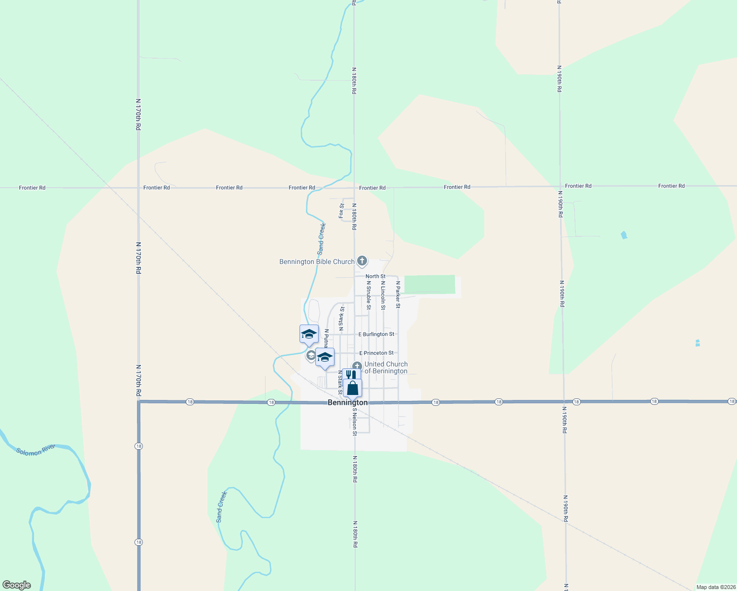 map of restaurants, bars, coffee shops, grocery stores, and more near 198 E Watters St in Bennington
