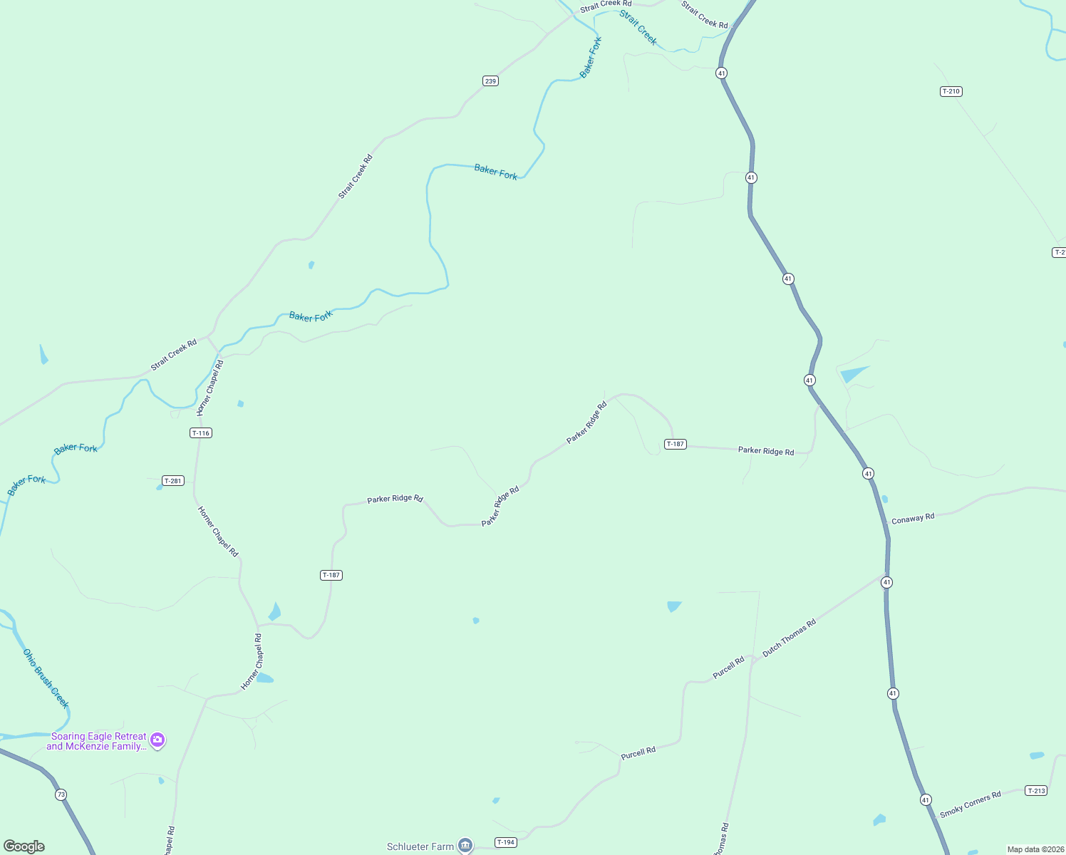 map of restaurants, bars, coffee shops, grocery stores, and more near 1365 Parker Ridge Road in Peebles