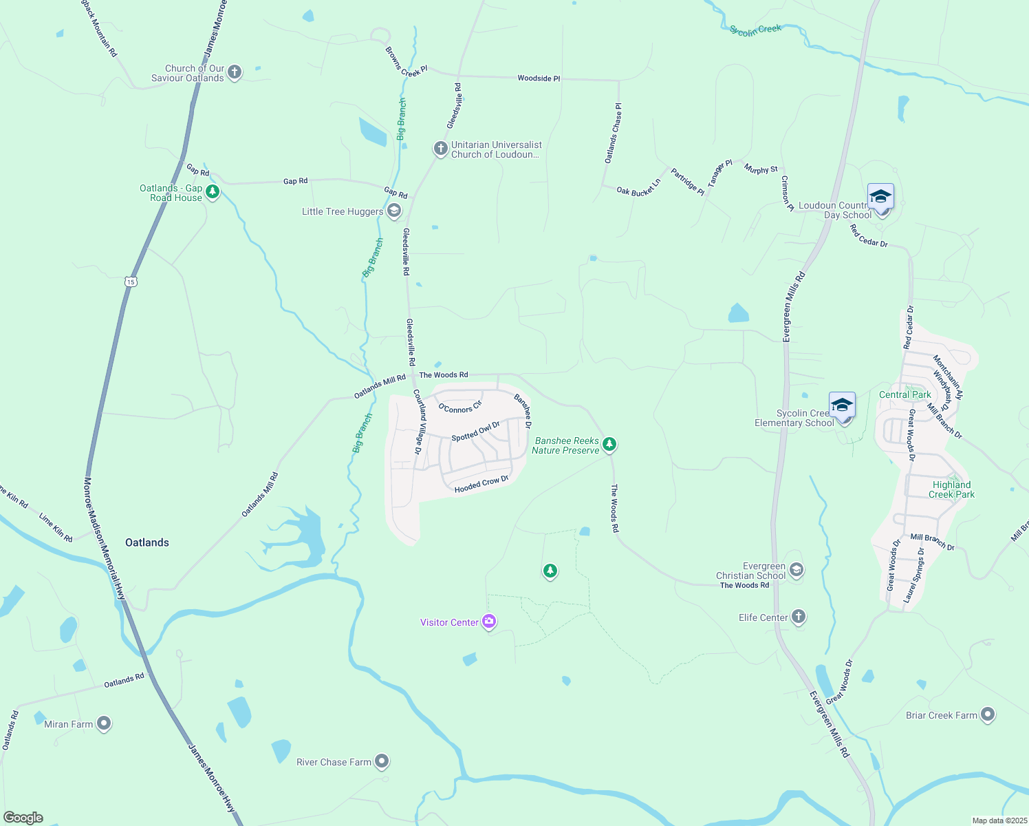 map of restaurants, bars, coffee shops, grocery stores, and more near 40554 Spotted Owl Drive in Leesburg