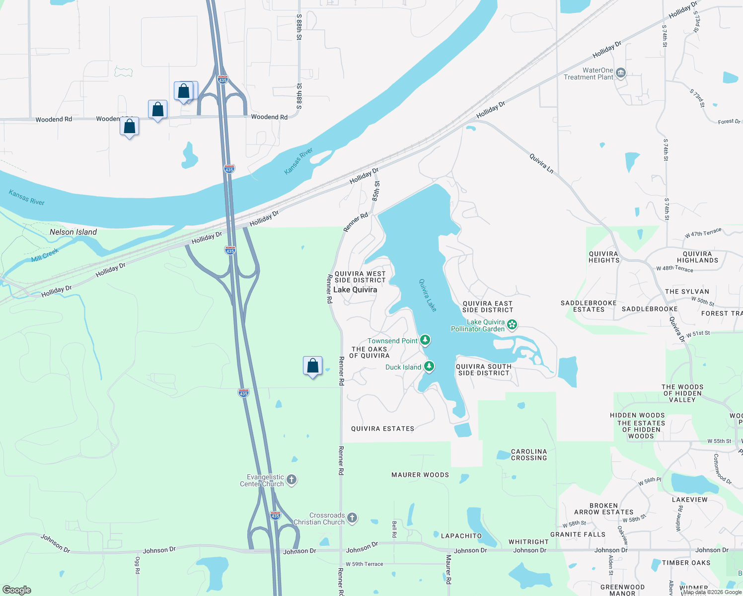 map of restaurants, bars, coffee shops, grocery stores, and more near 270 Hillcrest Road West in Lake Quivira