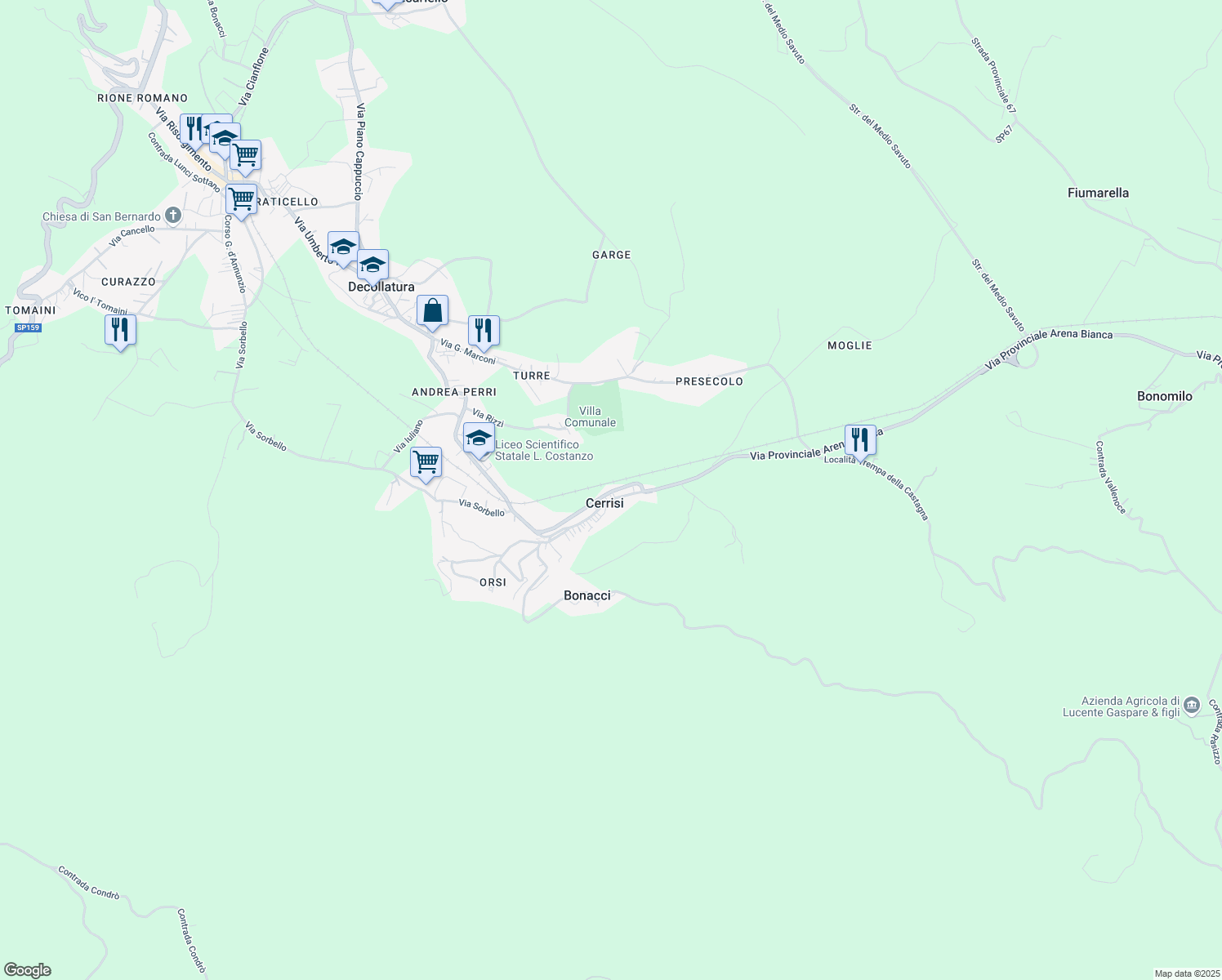 map of restaurants, bars, coffee shops, grocery stores, and more near 1 Via Variante Cerrisi in Decollatura