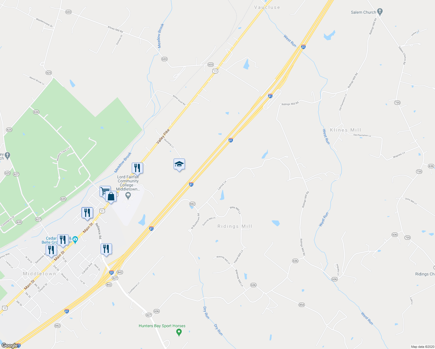 map of restaurants, bars, coffee shops, grocery stores, and more near 259 Larrick Ln in Middletown