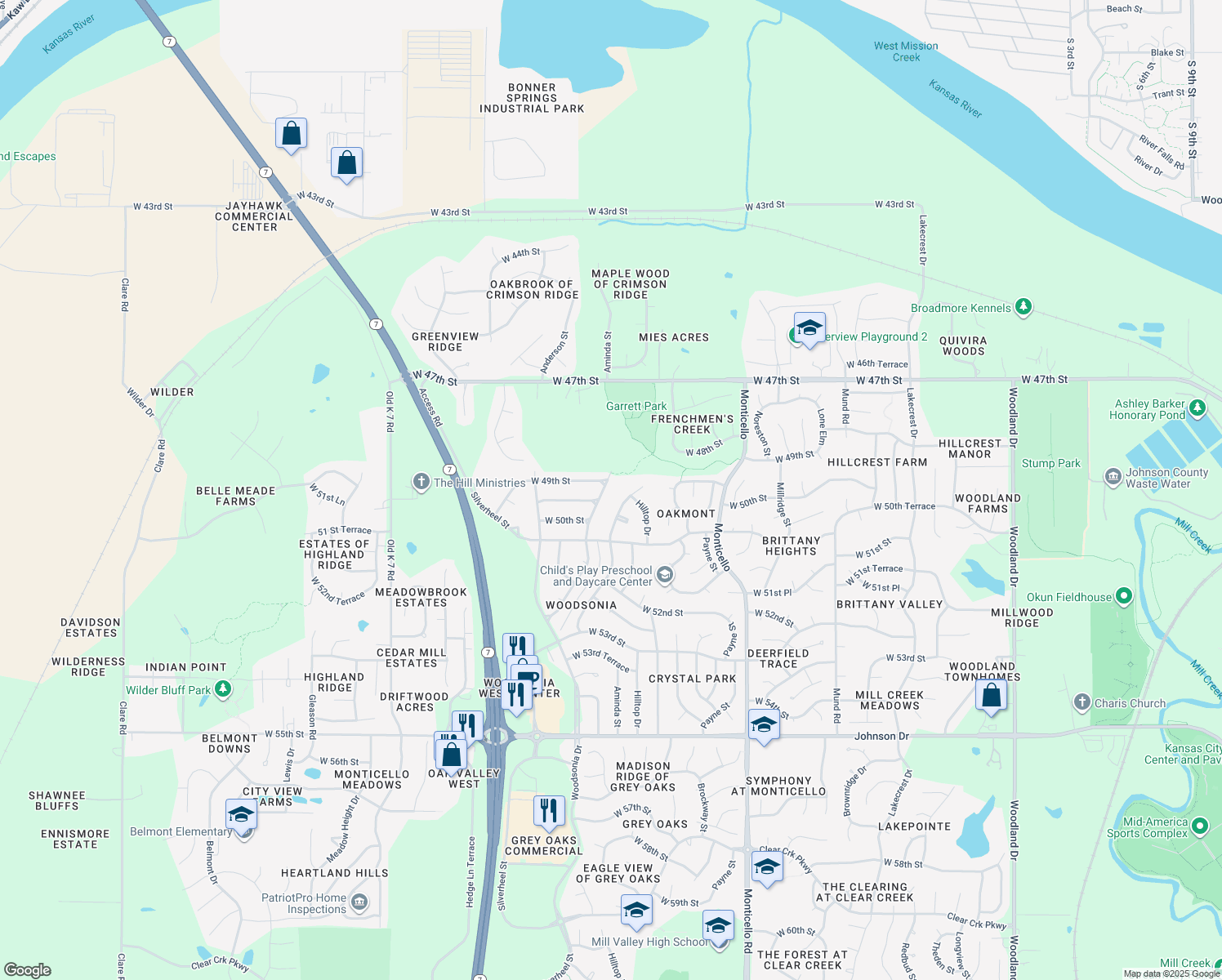 map of restaurants, bars, coffee shops, grocery stores, and more near 4913 Anderson St in Shawnee