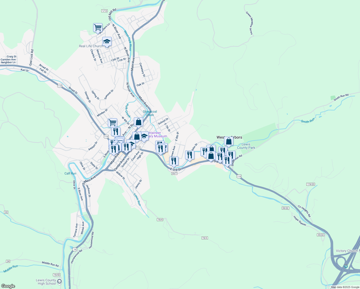 map of restaurants, bars, coffee shops, grocery stores, and more near 205 Loftus St in Weston