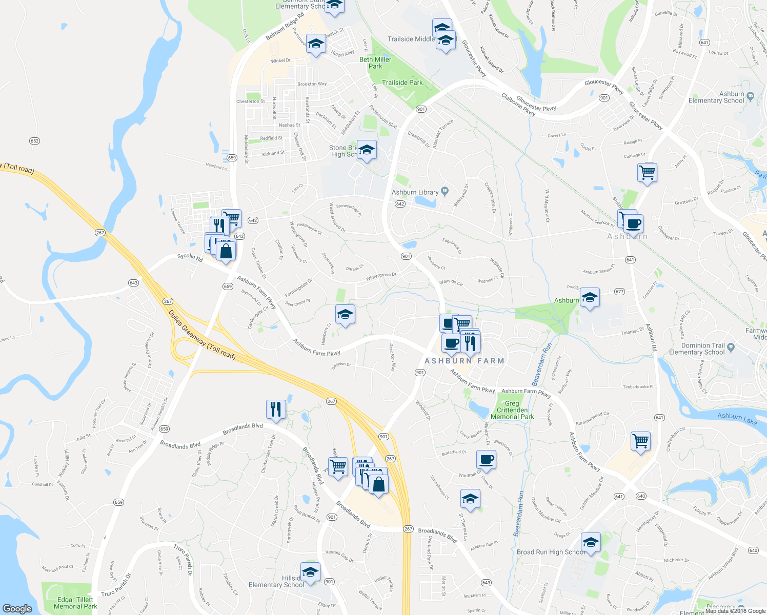 map of restaurants, bars, coffee shops, grocery stores, and more near 20877 Ivymount Terrace in Ashburn