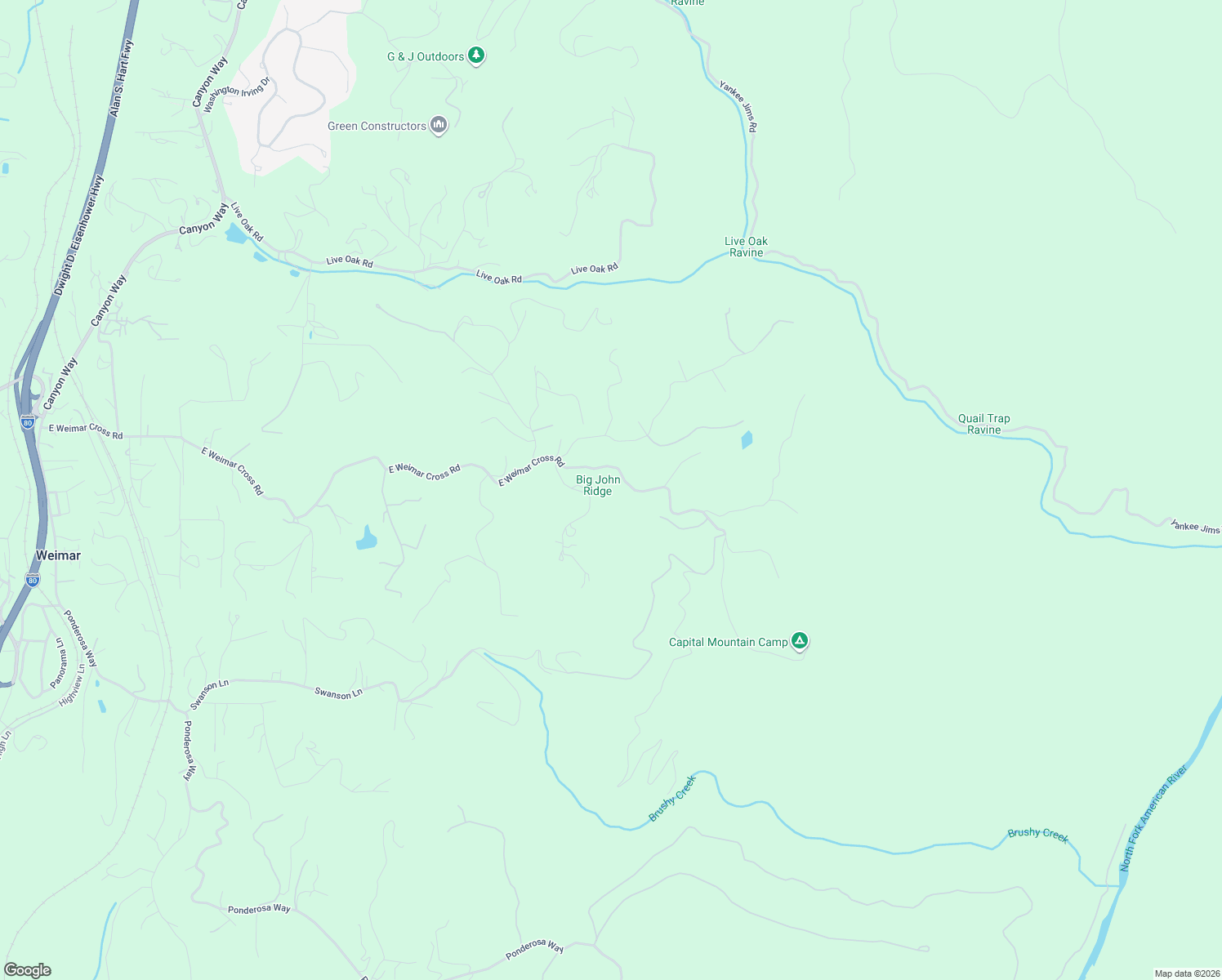 map of restaurants, bars, coffee shops, grocery stores, and more near 1410 East Weimar Cross Road in Colfax
