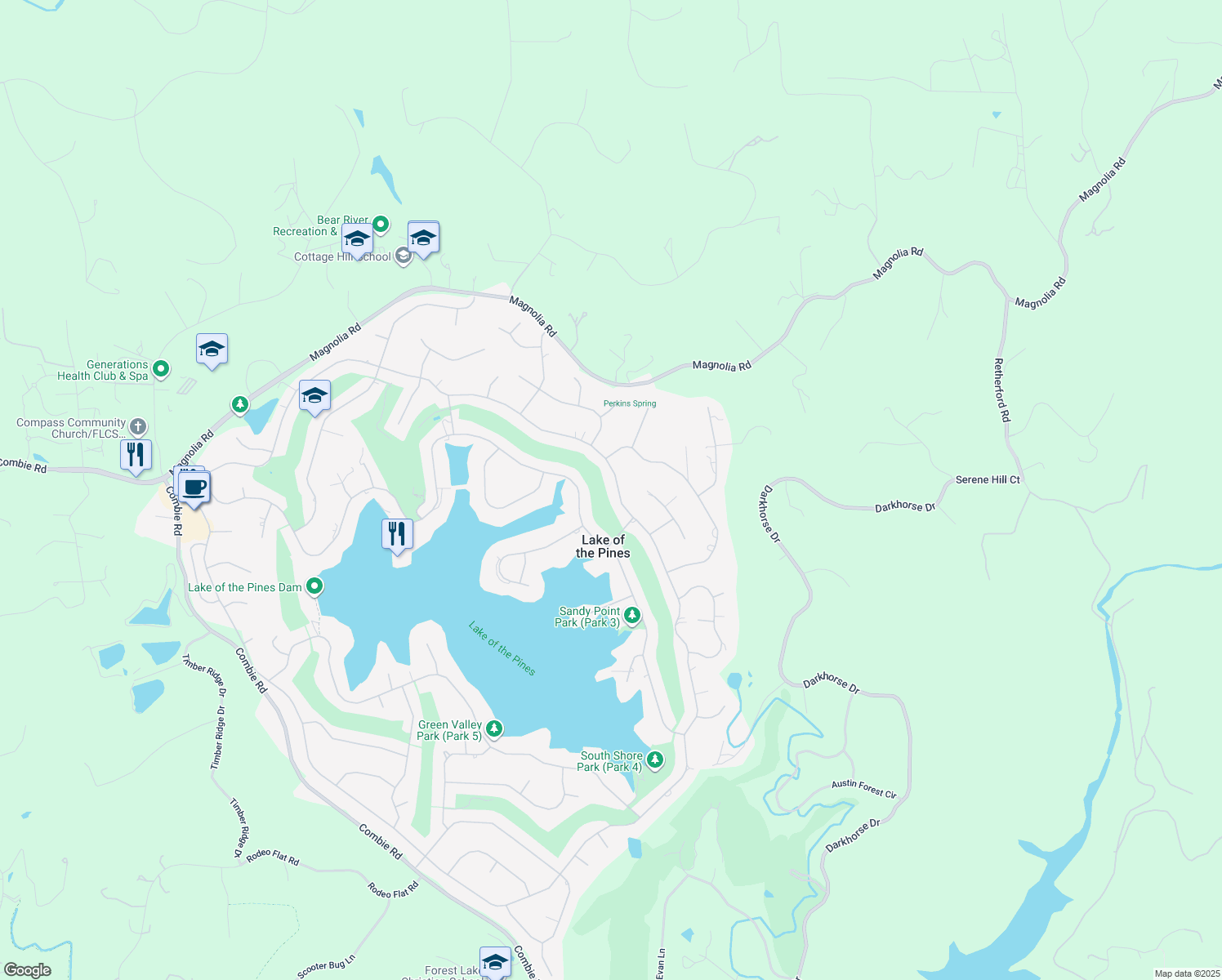 map of restaurants, bars, coffee shops, grocery stores, and more near 12179 Torrey Pines Drive in Auburn