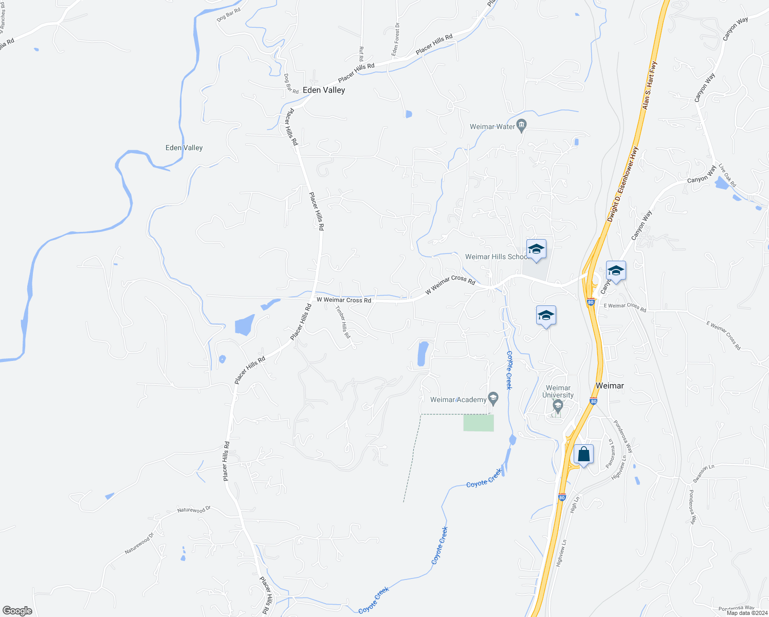 map of restaurants, bars, coffee shops, grocery stores, and more near 751 West Weimar Cross Road in Colfax