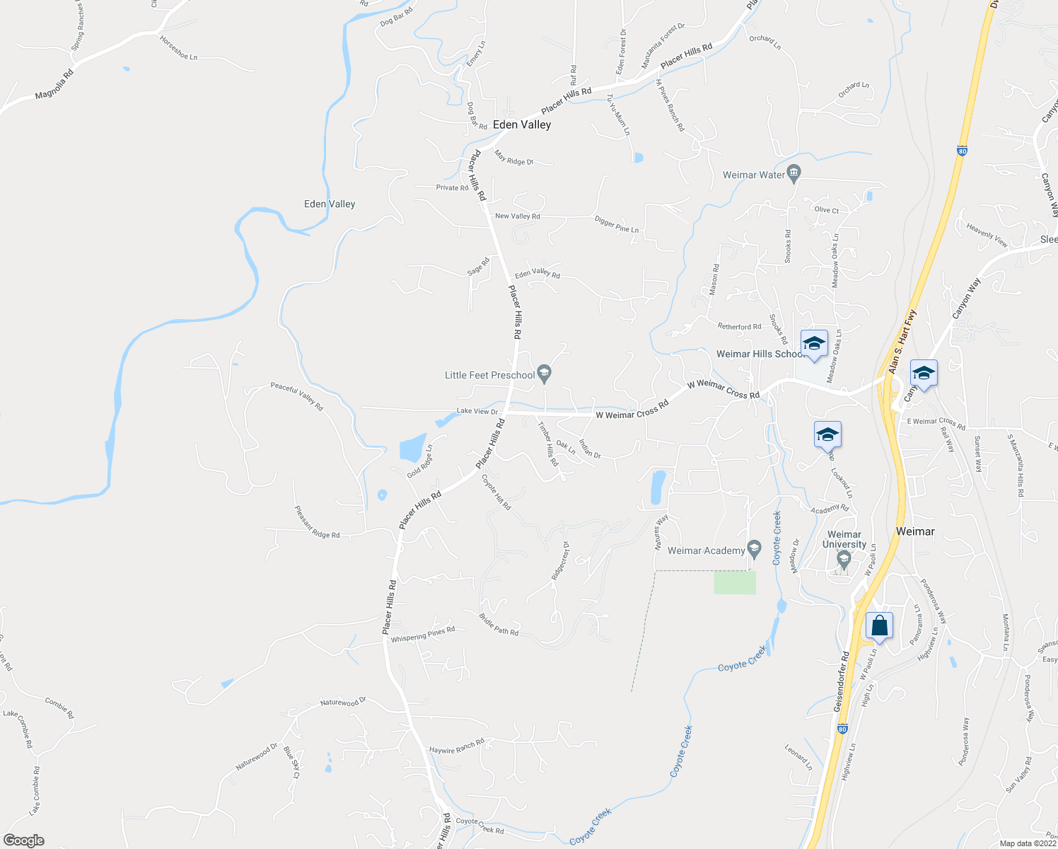 map of restaurants, bars, coffee shops, grocery stores, and more near 935 West Weimar Cross Road in Colfax