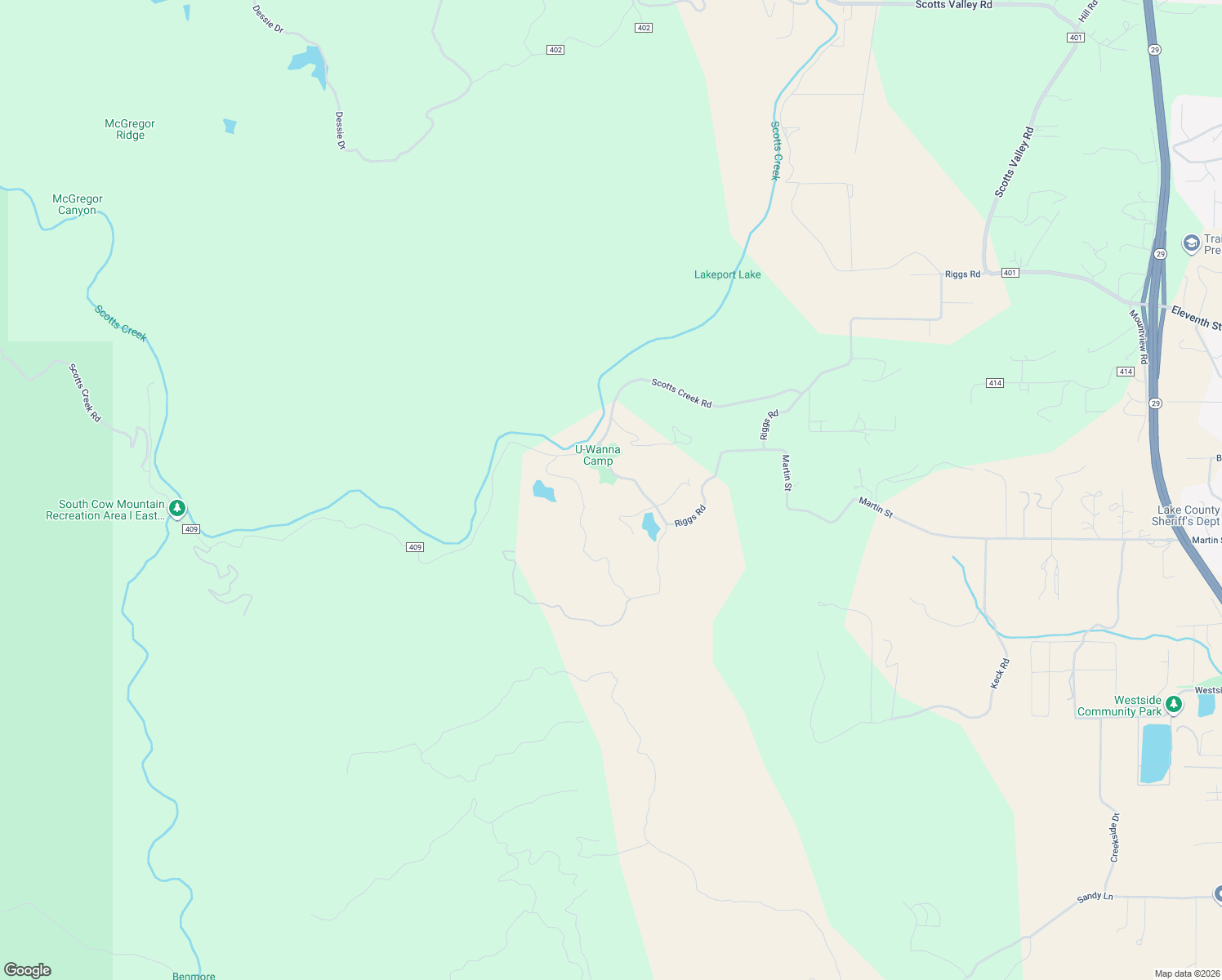 map of restaurants, bars, coffee shops, grocery stores, and more near 2699 Scotts Creek Road in Lakeport