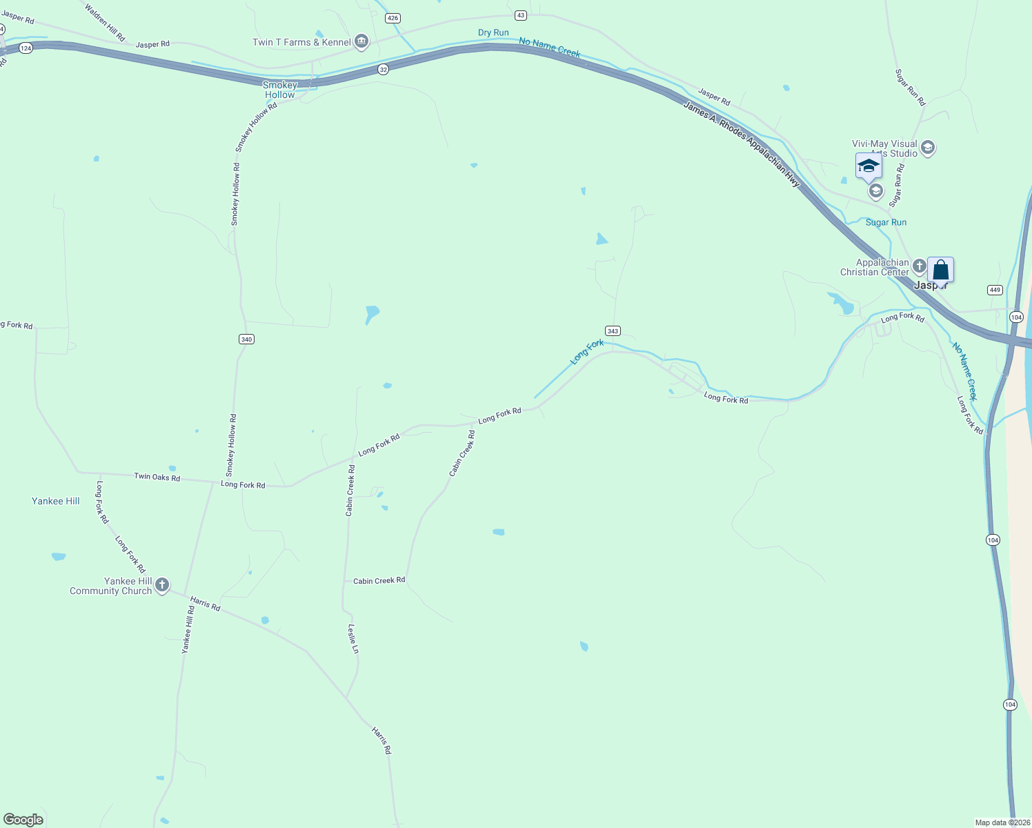 map of restaurants, bars, coffee shops, grocery stores, and more near 4051 Long Fork Road in Piketon