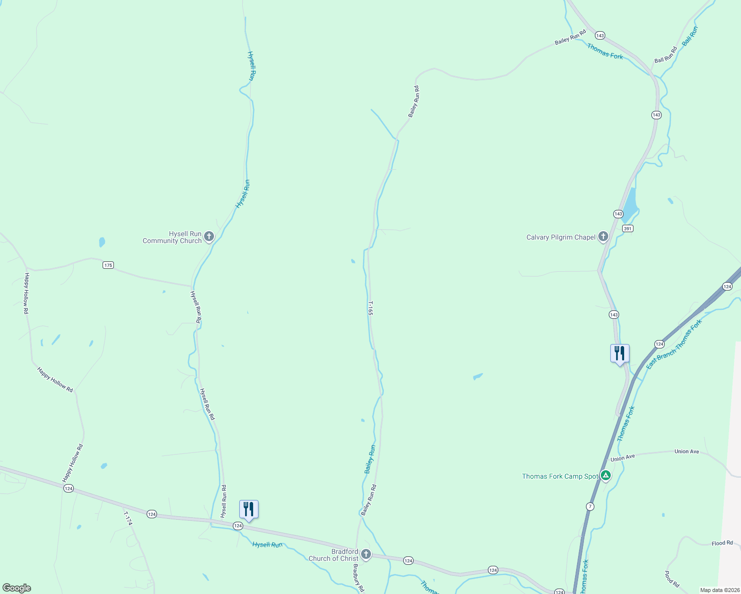 map of restaurants, bars, coffee shops, grocery stores, and more near 32595-32919 Bailey Run Road in Pomeroy
