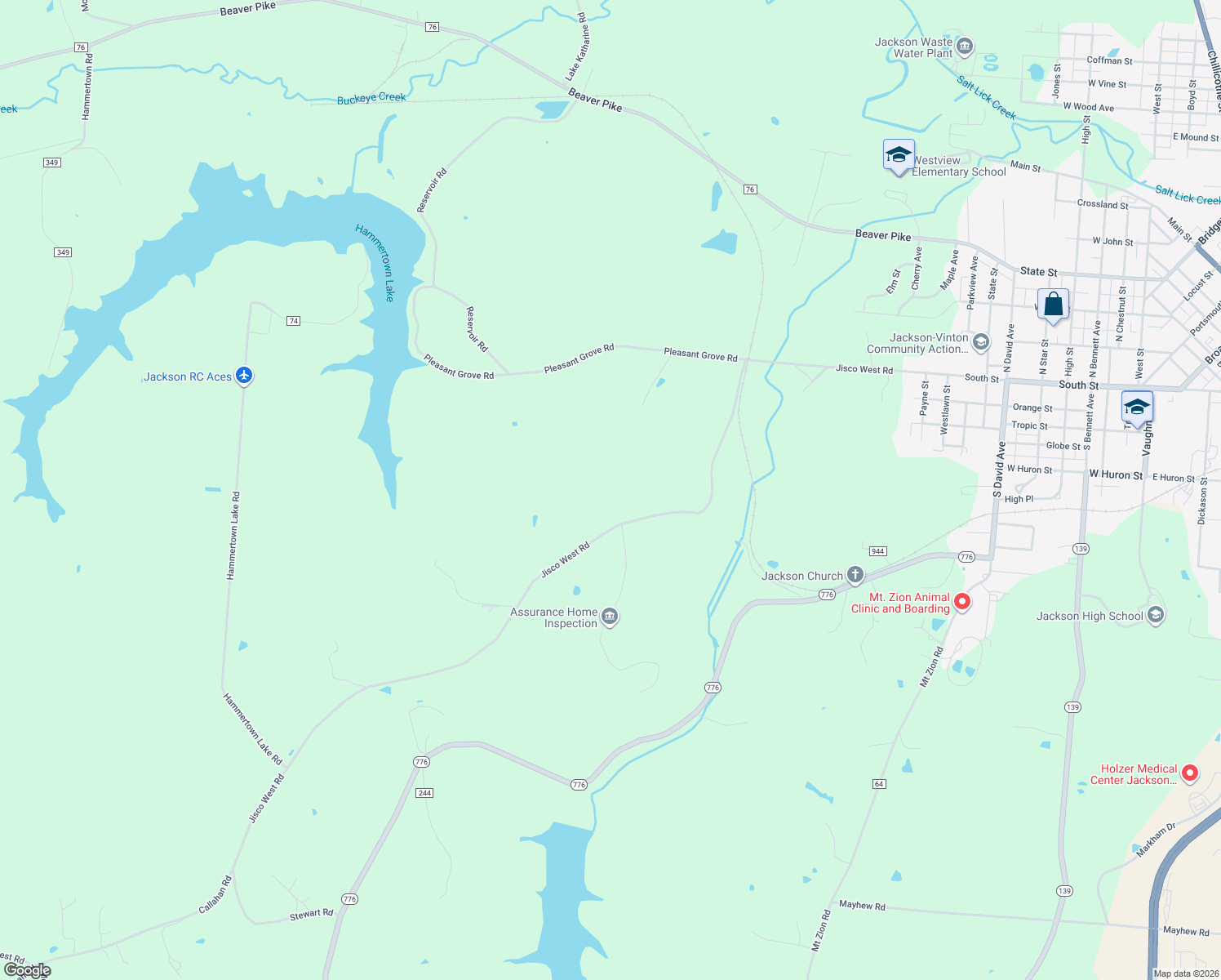 map of restaurants, bars, coffee shops, grocery stores, and more near 5171 Jisco West Road in Jackson