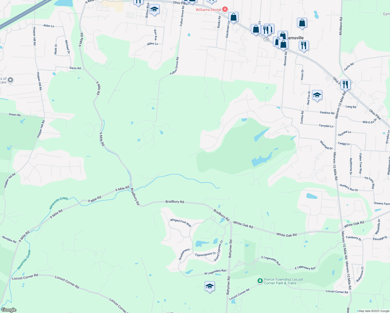 map of restaurants, bars, coffee shops, grocery stores, and more near 845 Country Club Drive in Cincinnati