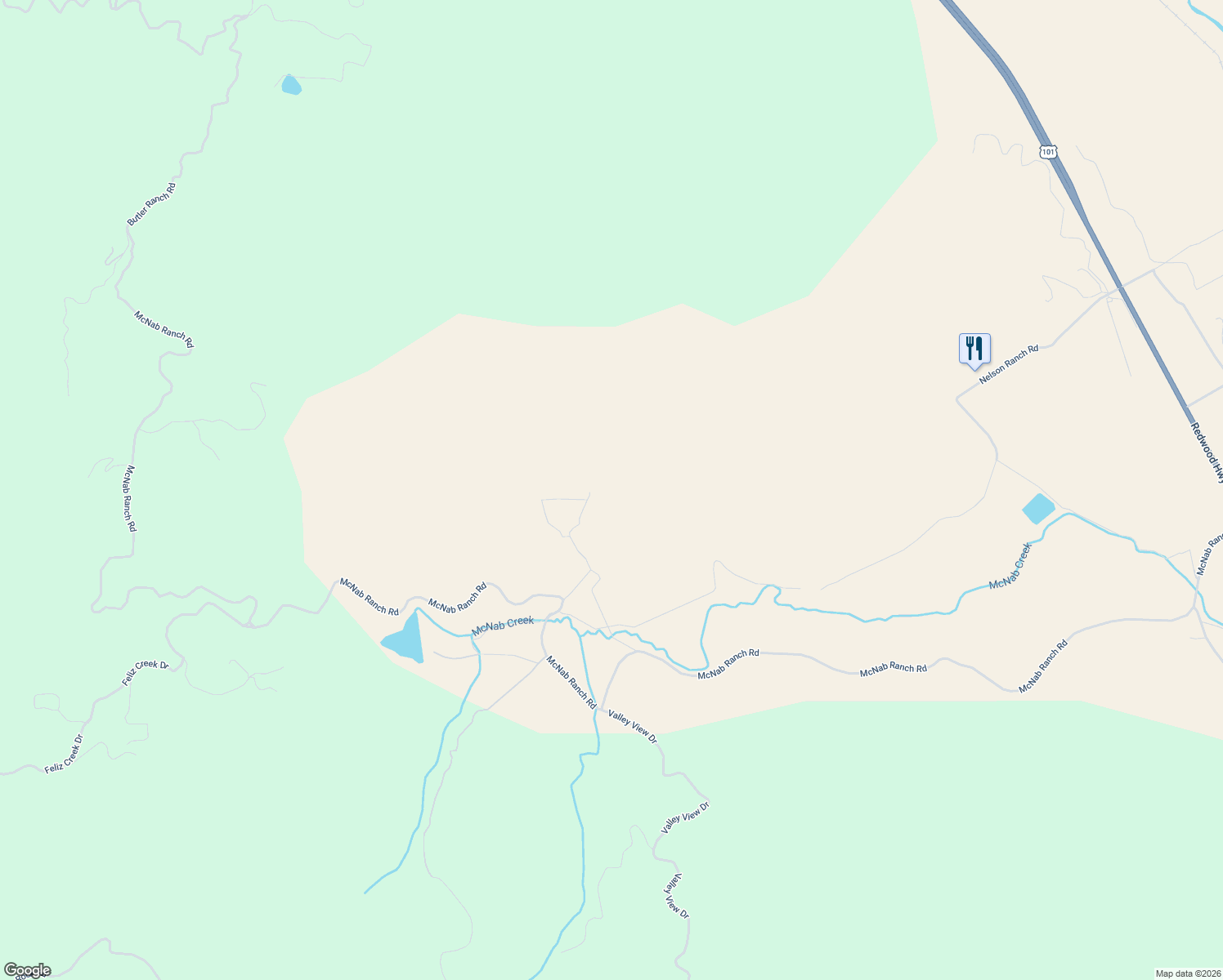 map of restaurants, bars, coffee shops, grocery stores, and more near Unnamed Road in Ukiah