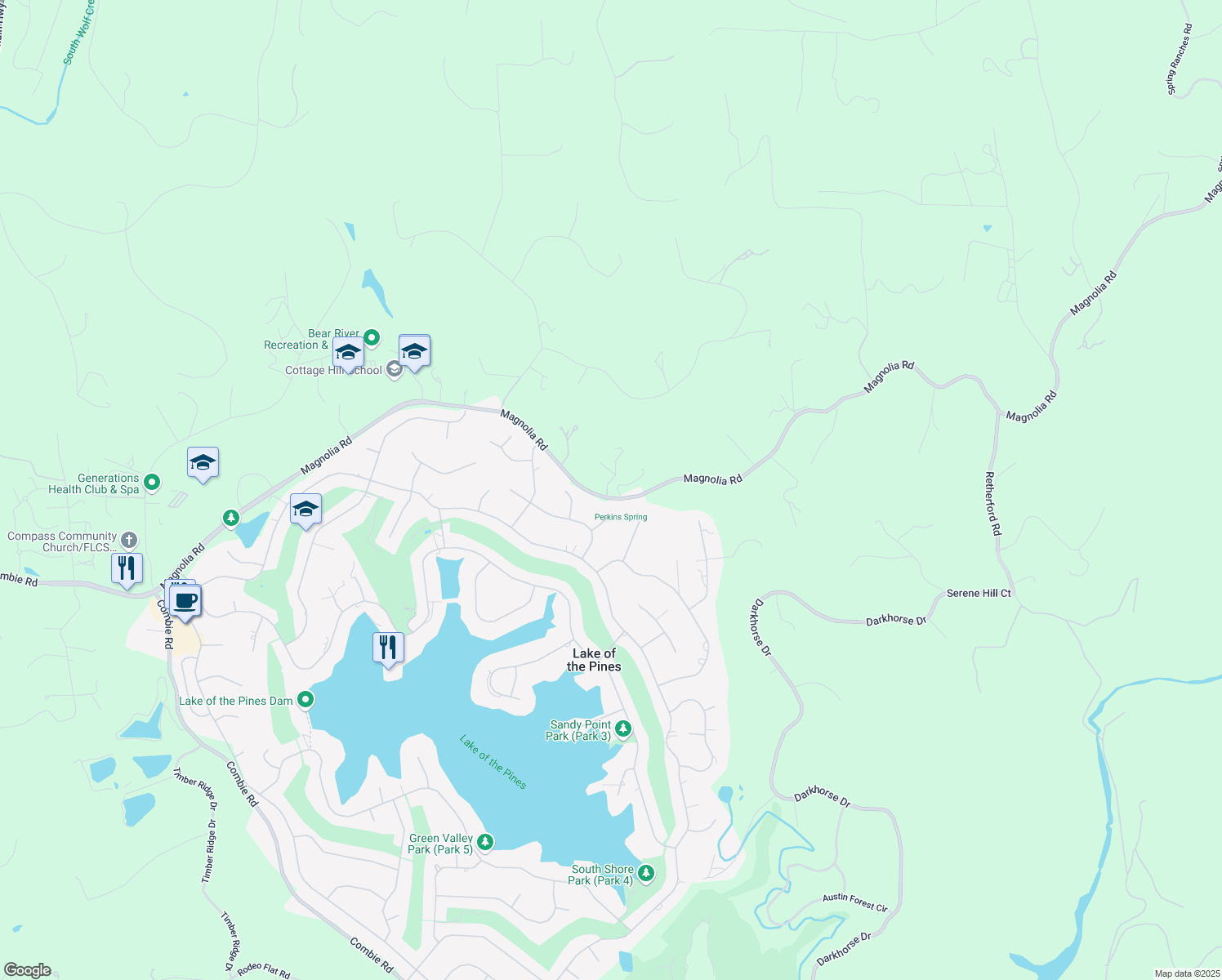 map of restaurants, bars, coffee shops, grocery stores, and more near 12413 Lakeview Way in Grass Valley