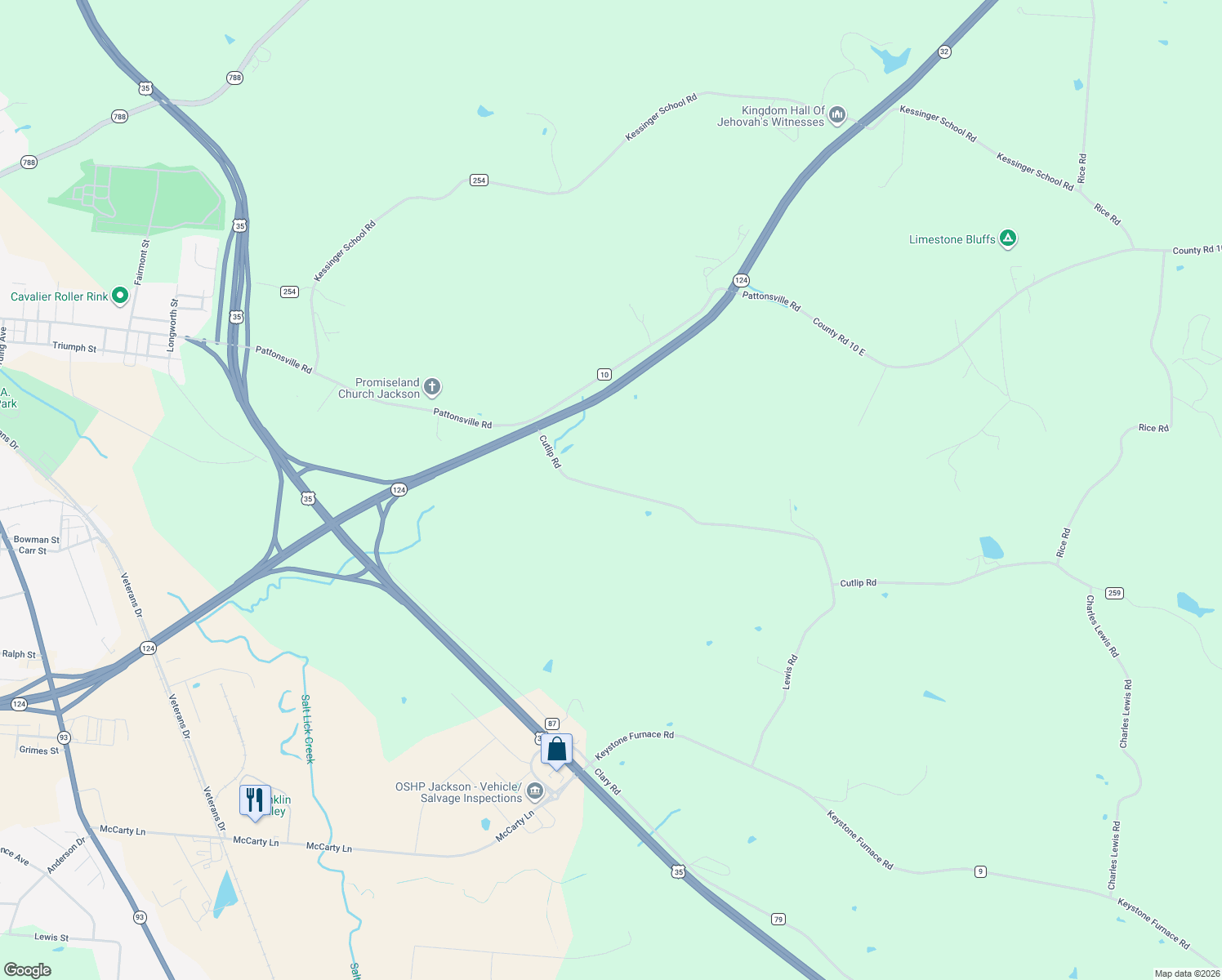 map of restaurants, bars, coffee shops, grocery stores, and more near Township Highway 259 in Jackson