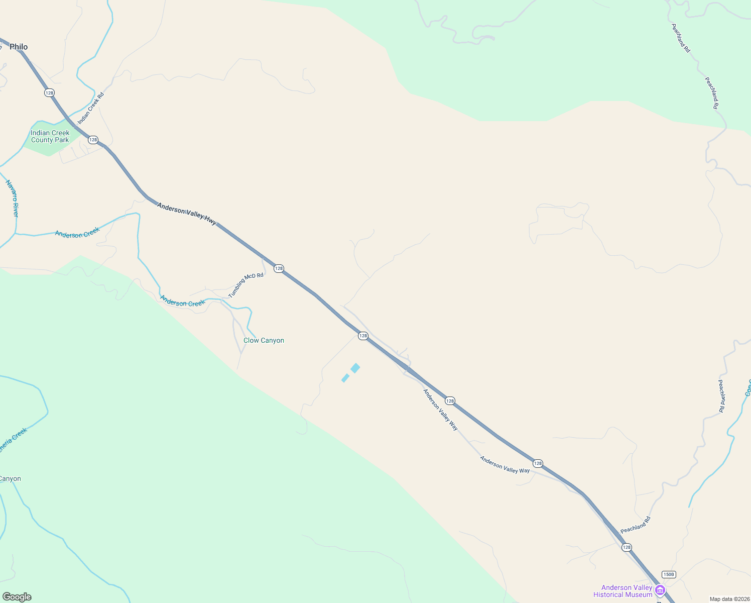 map of restaurants, bars, coffee shops, grocery stores, and more near 10521 Highway 128 in Boonville