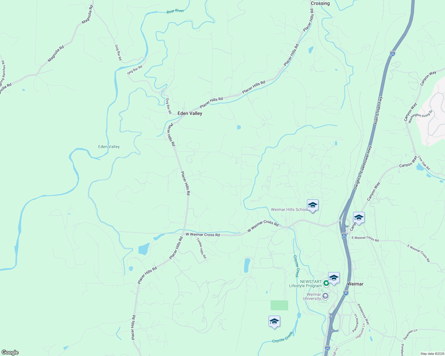 map of restaurants, bars, coffee shops, grocery stores, and more near 943 Eden Valley Road in Colfax