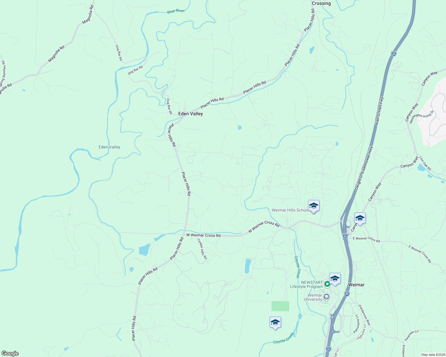 map of restaurants, bars, coffee shops, grocery stores, and more near 943 Eden Valley Road in Colfax