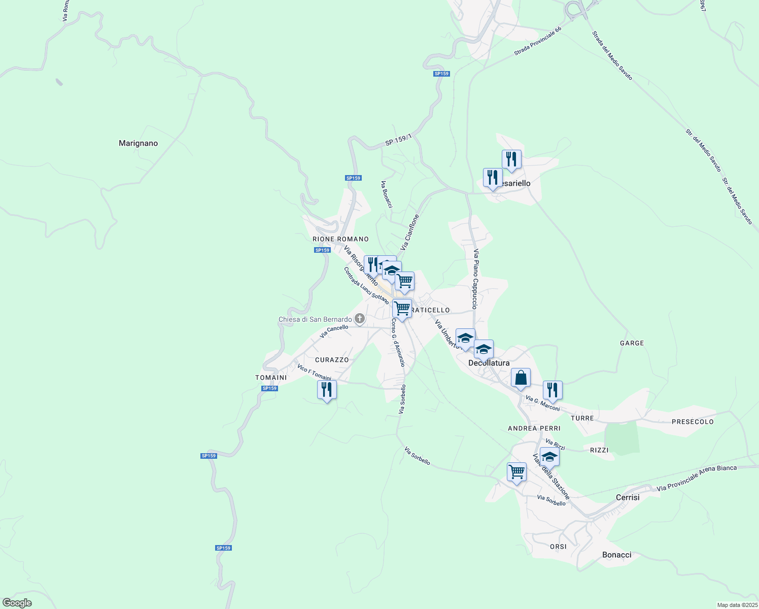 map of restaurants, bars, coffee shops, grocery stores, and more near 9 Contrada Lunci Sottano in Decollatura
