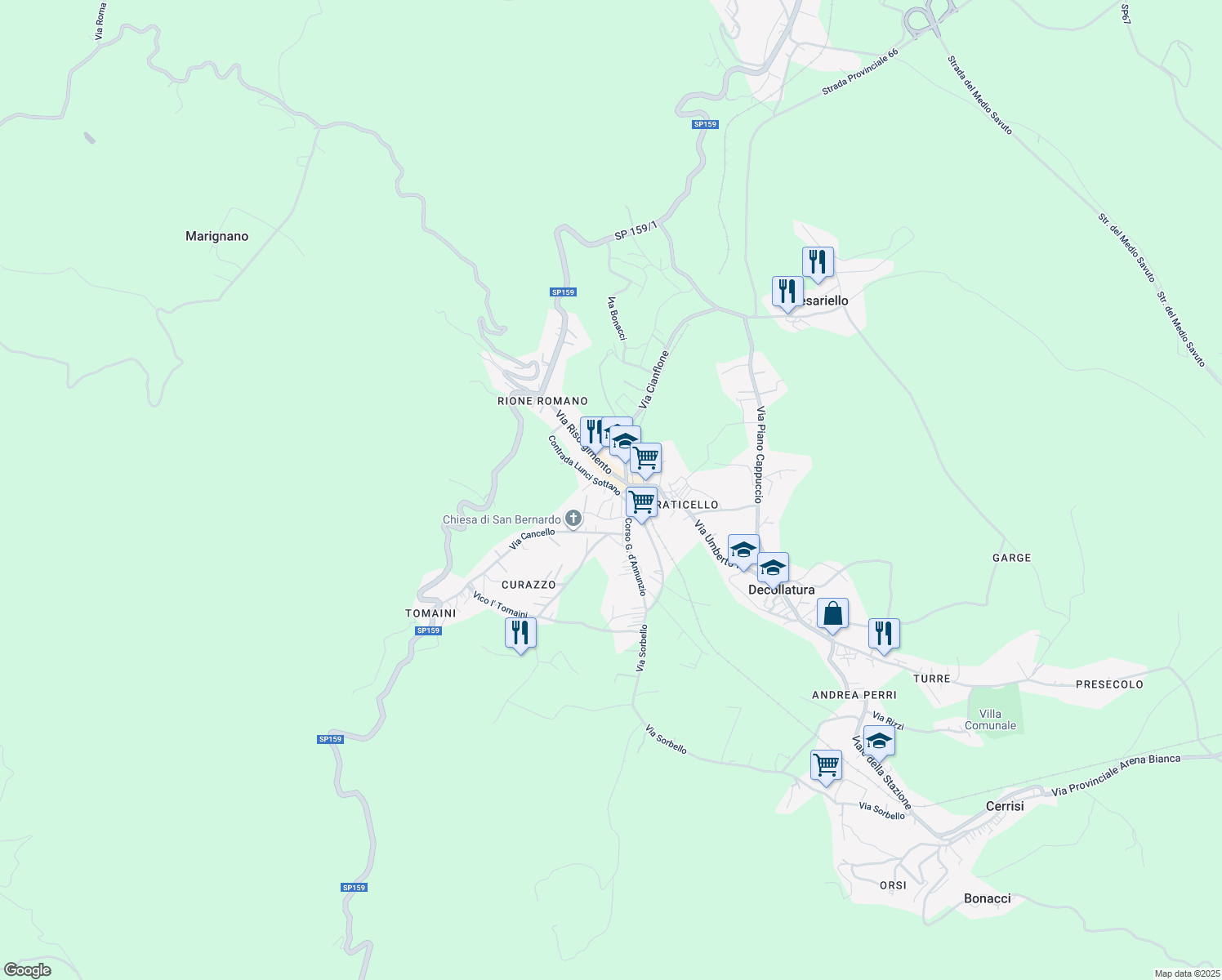 map of restaurants, bars, coffee shops, grocery stores, and more near 9 Contrada Lunci Sottano in Decollatura