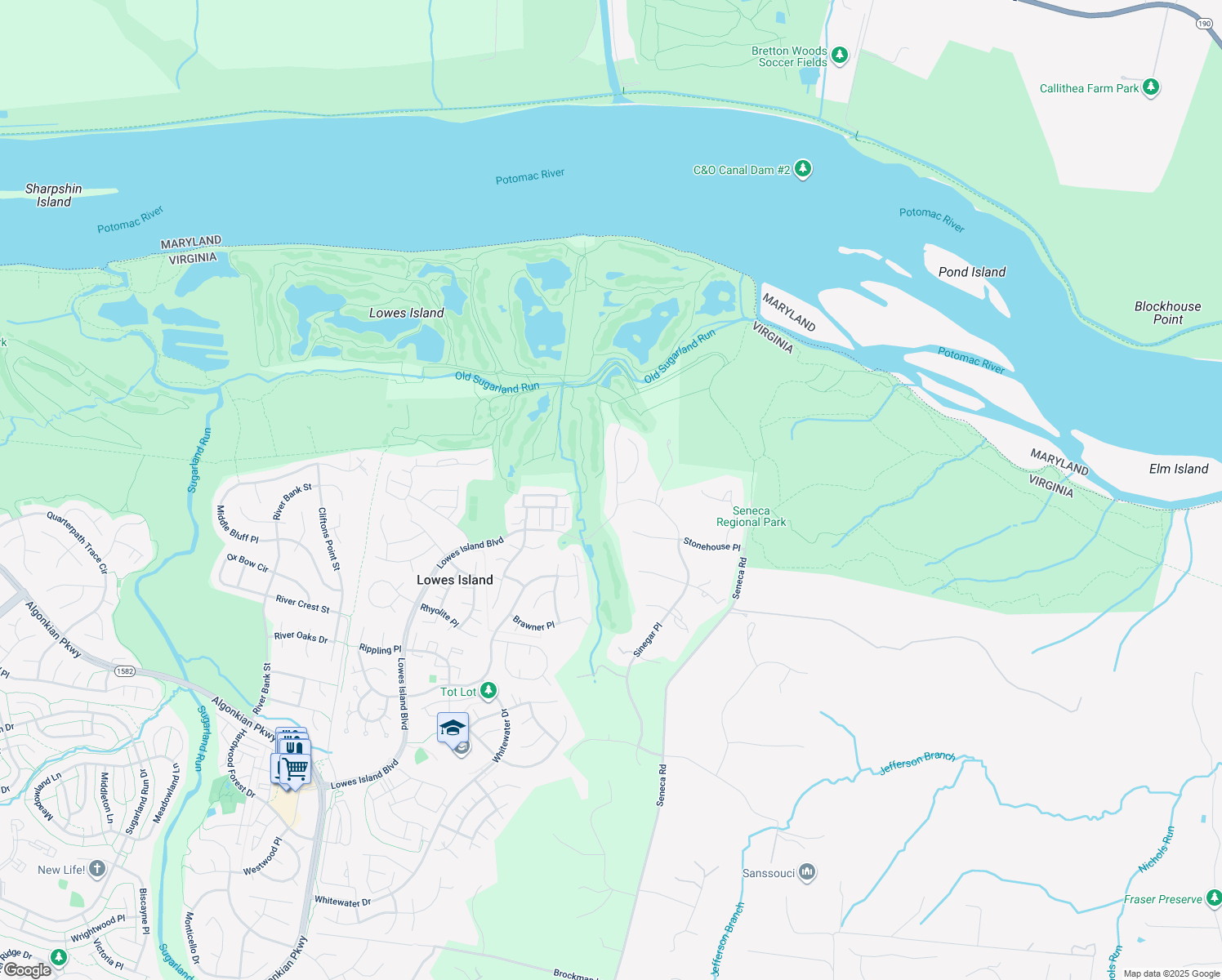 map of restaurants, bars, coffee shops, grocery stores, and more near 20281 Water Mark Place in Sterling