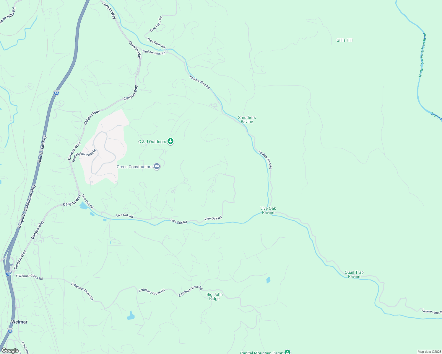 map of restaurants, bars, coffee shops, grocery stores, and more near 1500 Live Oak Road in Colfax
