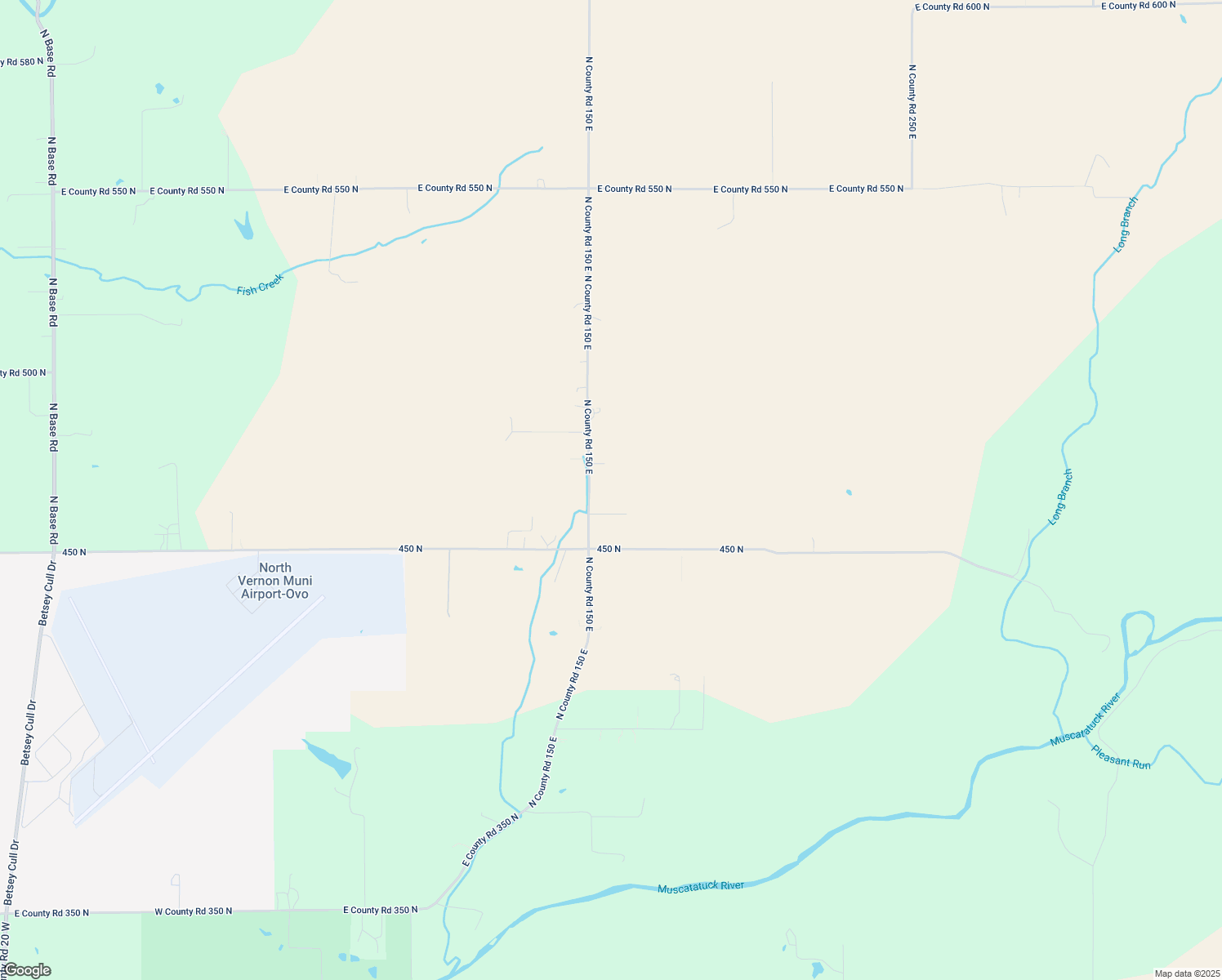 map of restaurants, bars, coffee shops, grocery stores, and more near 4590 North County Road 150 East in North Vernon