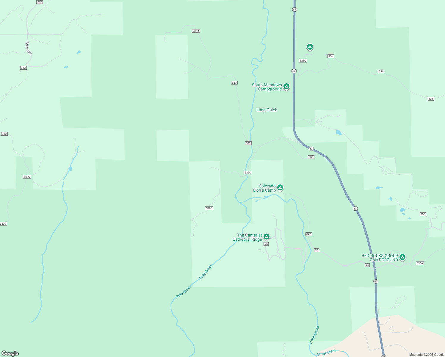 map of restaurants, bars, coffee shops, grocery stores, and more near in Woodland Park