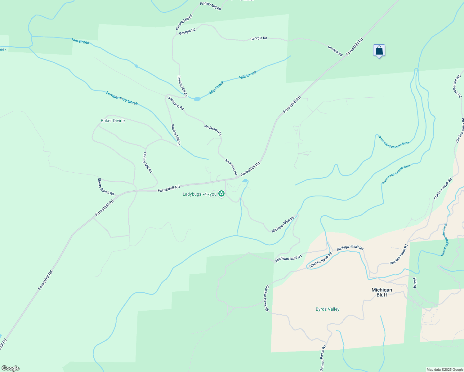 map of restaurants, bars, coffee shops, grocery stores, and more near 28390 Foresthill Road in Foresthill