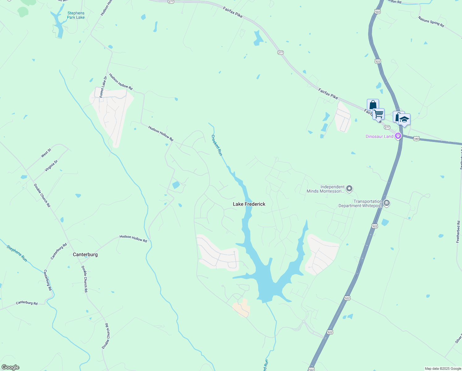 map of restaurants, bars, coffee shops, grocery stores, and more near 116 Heron Court in Lake Frederick