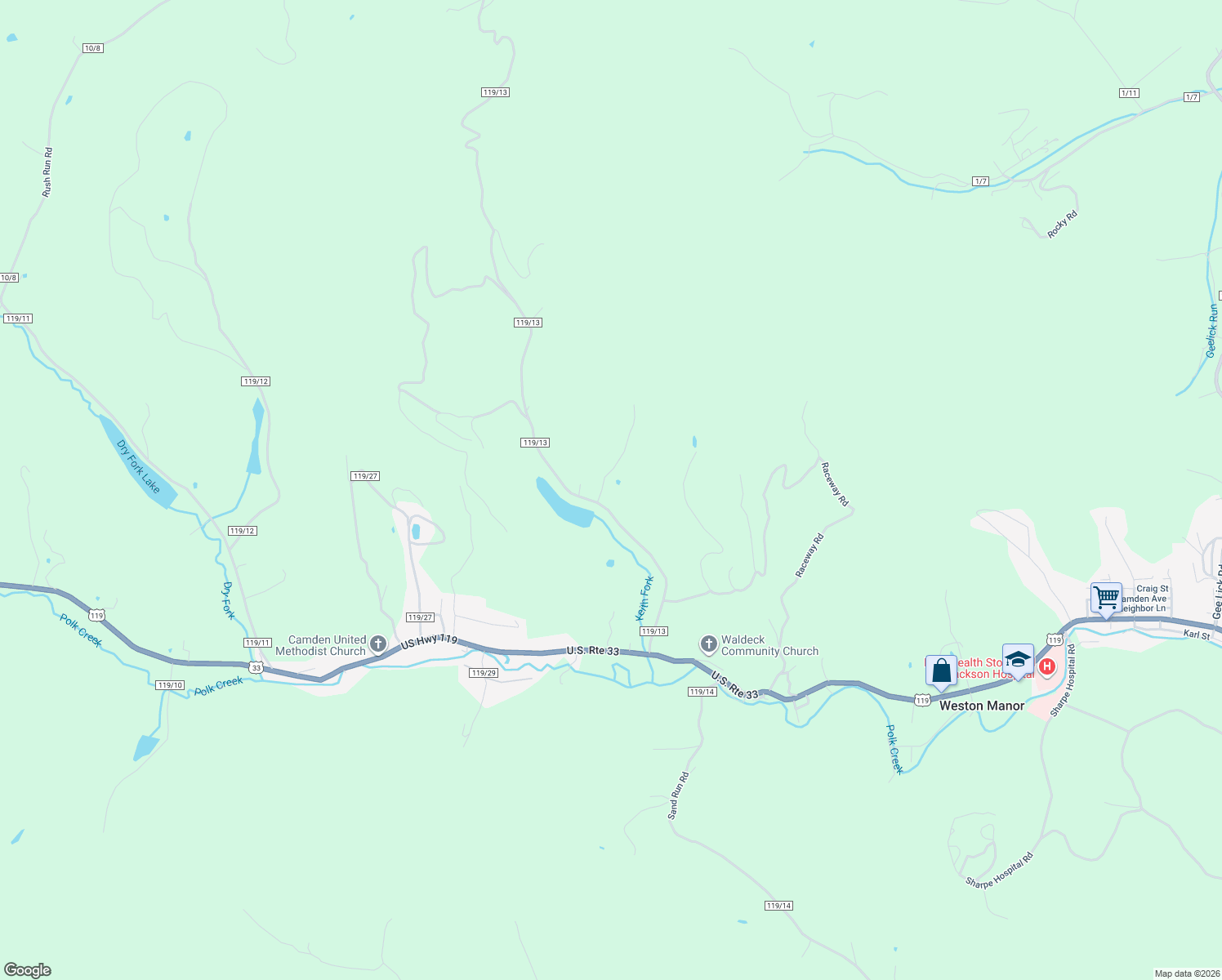 map of restaurants, bars, coffee shops, grocery stores, and more near 514 County Road 119/13 in Weston