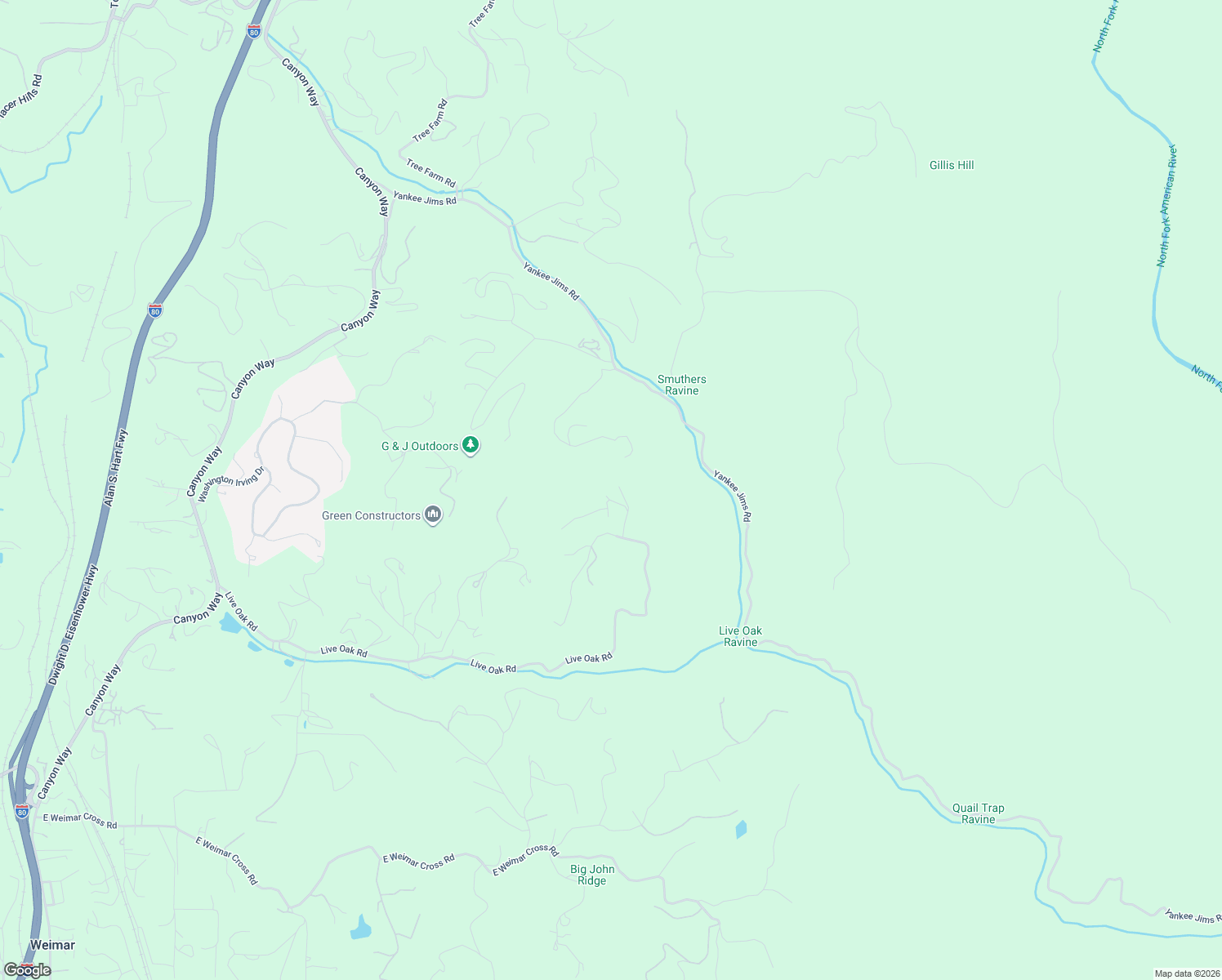 map of restaurants, bars, coffee shops, grocery stores, and more near 1600 Live Oak Road in Colfax
