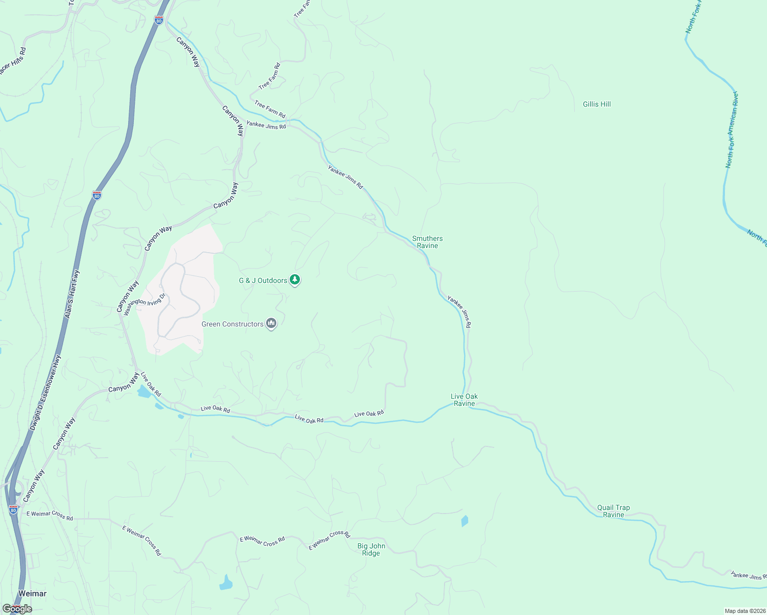 map of restaurants, bars, coffee shops, grocery stores, and more near 1600 Live Oak Road in Colfax