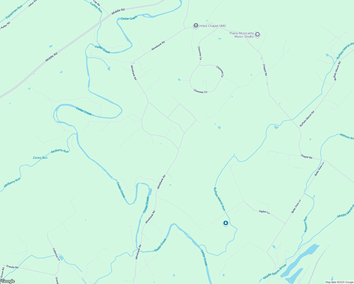 map of restaurants, bars, coffee shops, grocery stores, and more near 1225 Minebank Road in Middletown