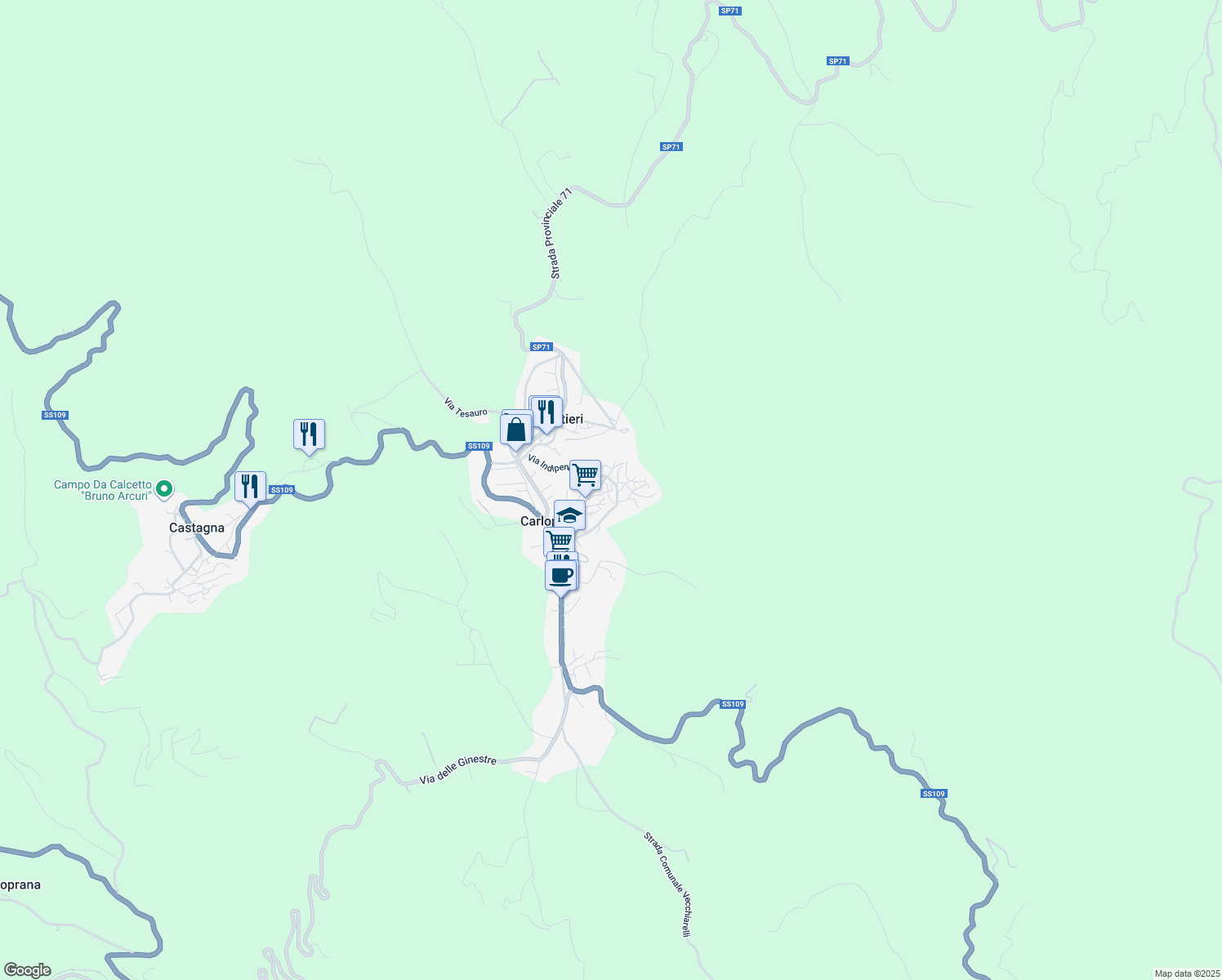 map of restaurants, bars, coffee shops, grocery stores, and more near 83 Via Regina Elena in Carlopoli