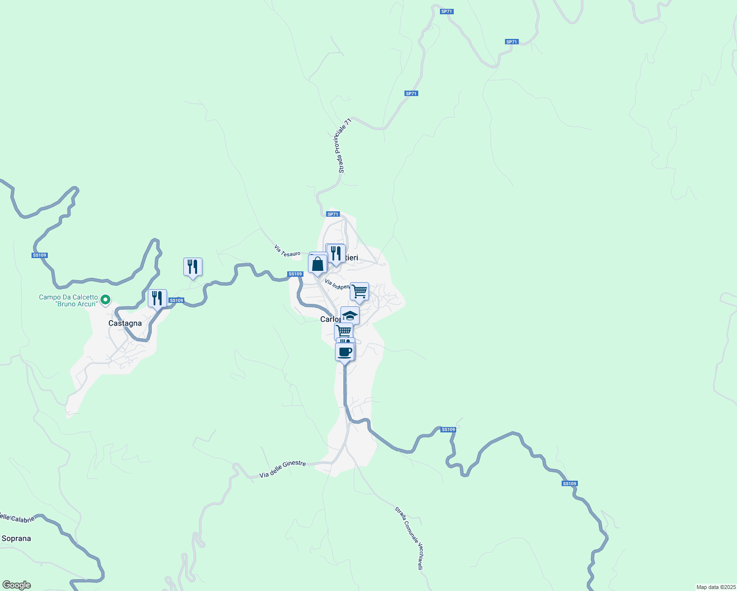 map of restaurants, bars, coffee shops, grocery stores, and more near 83 Via Regina Elena in Carlopoli