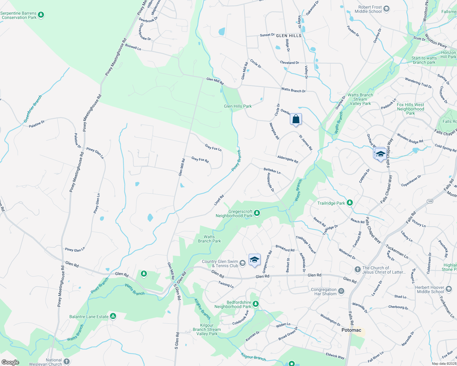 map of restaurants, bars, coffee shops, grocery stores, and more near 10201 Lloyd Road in Rockville