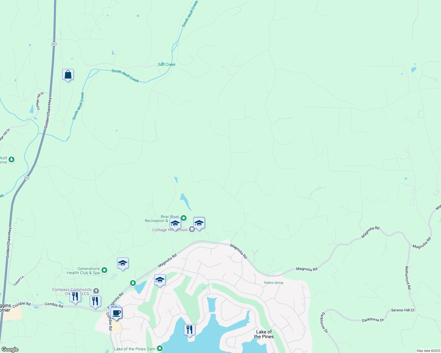 map of restaurants, bars, coffee shops, grocery stores, and more near 21921 East Hacienda Drive in Grass Valley
