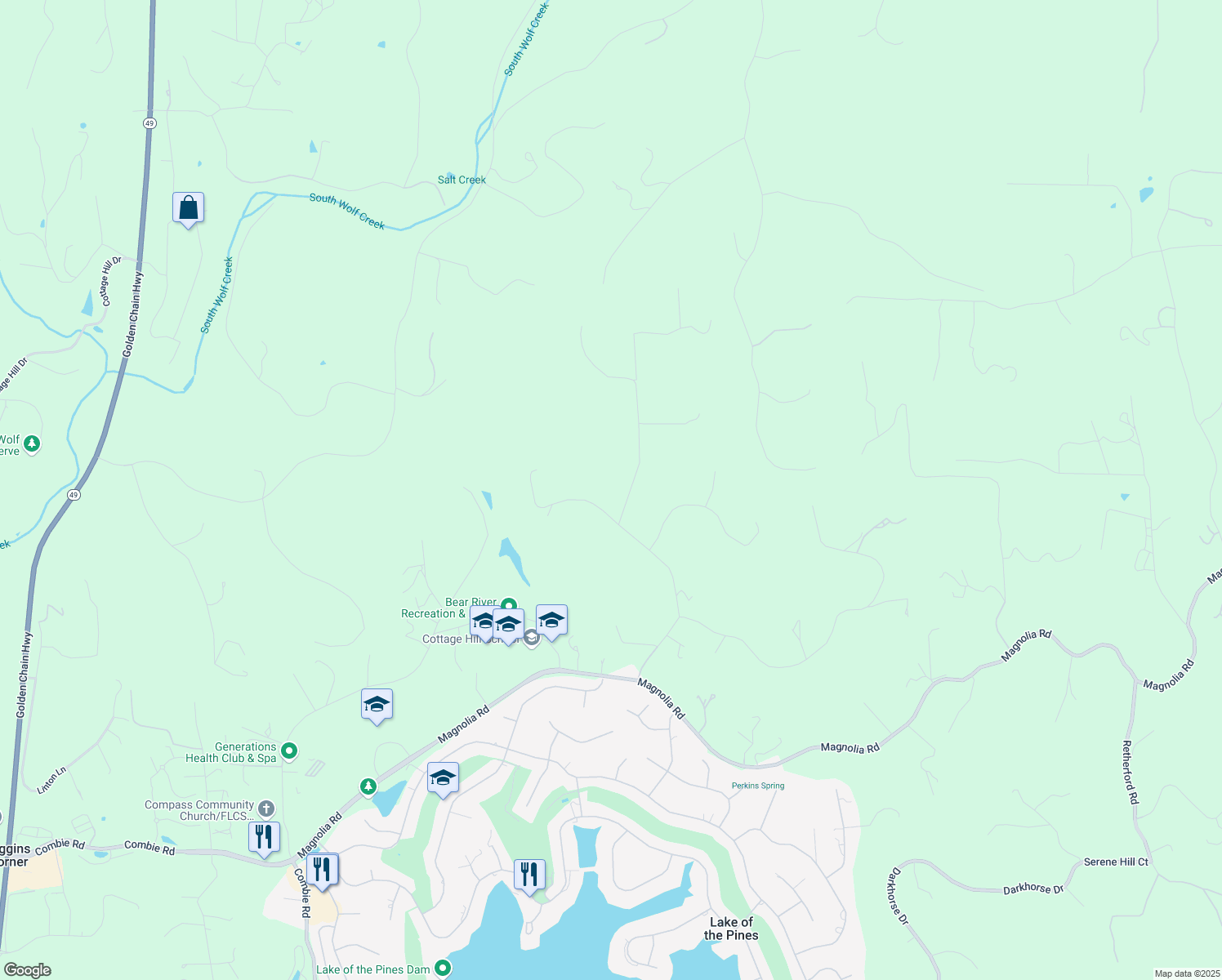 map of restaurants, bars, coffee shops, grocery stores, and more near 21921 East Hacienda Drive in Grass Valley
