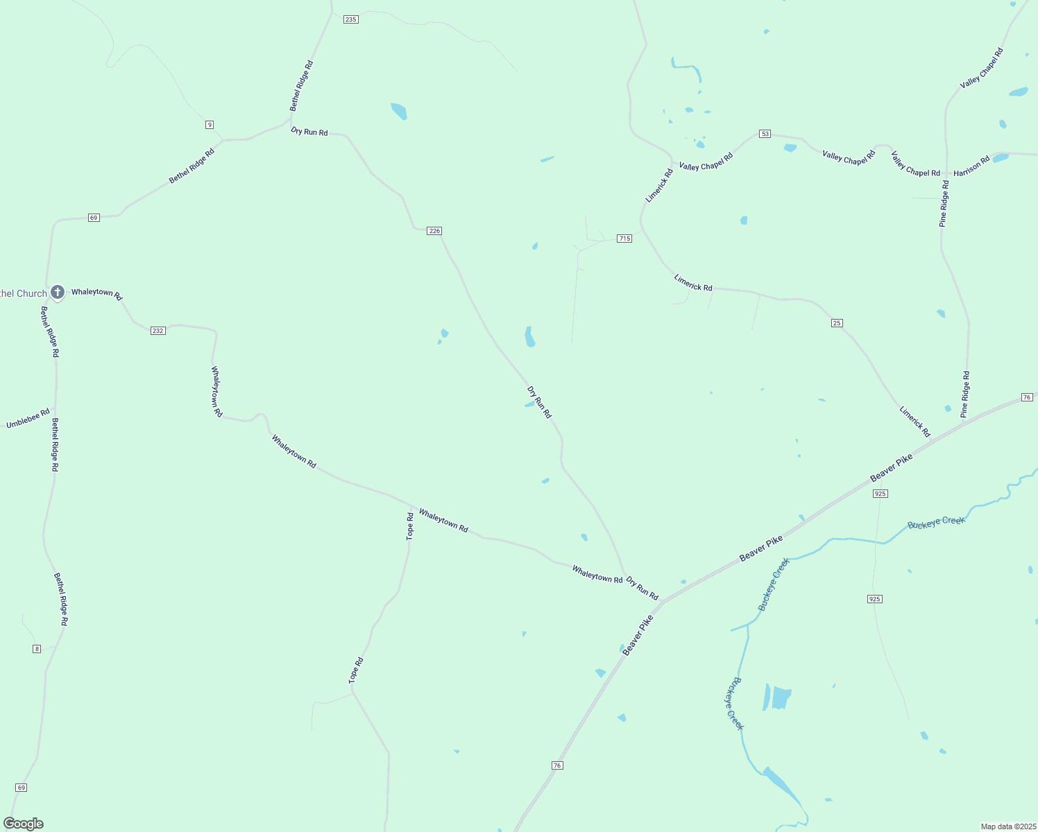 map of restaurants, bars, coffee shops, grocery stores, and more near Dry Run Road in Jackson