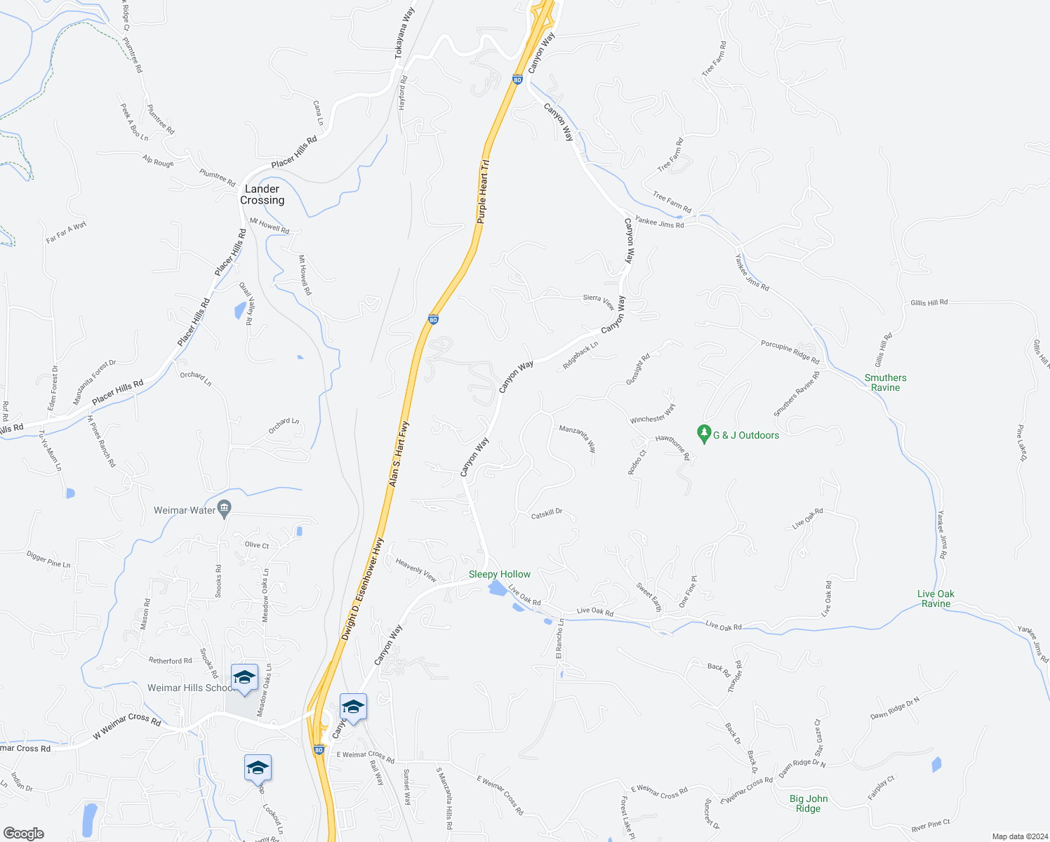 map of restaurants, bars, coffee shops, grocery stores, and more near 461 Washington Irving Drive in Colfax