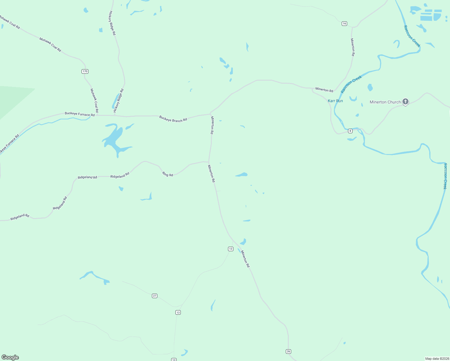 map of restaurants, bars, coffee shops, grocery stores, and more near 45290 Minerton Road in Vinton