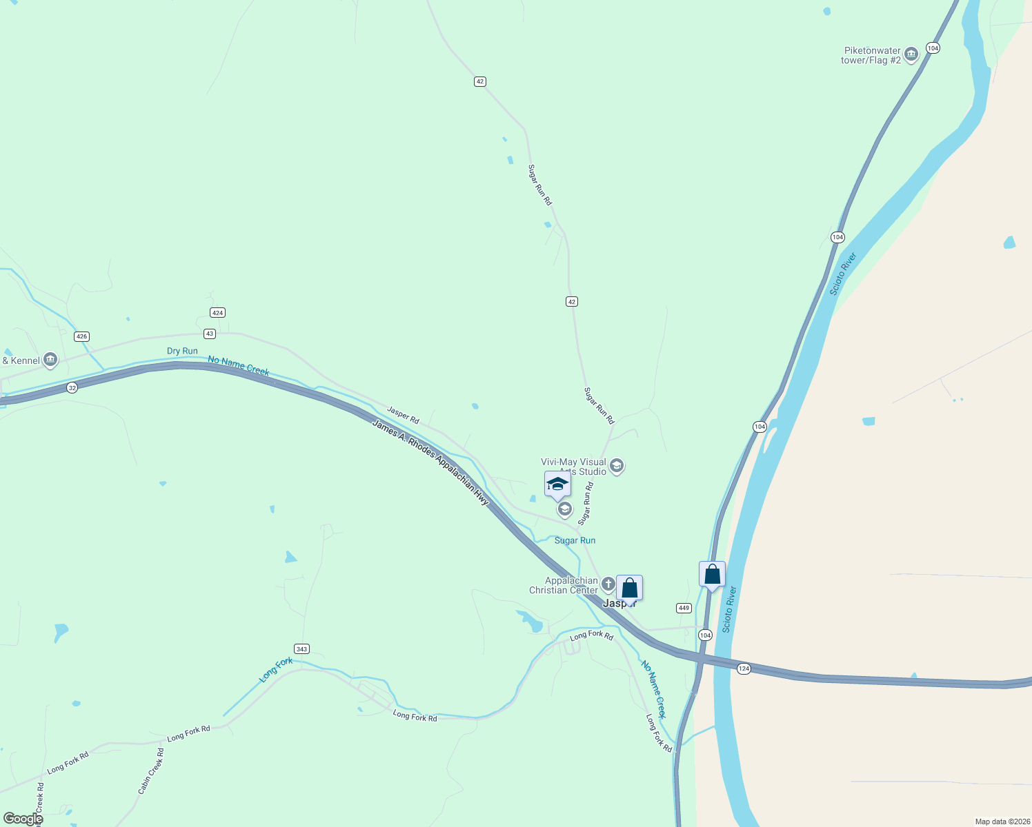 map of restaurants, bars, coffee shops, grocery stores, and more near 2751 Jasper Road in Piketon