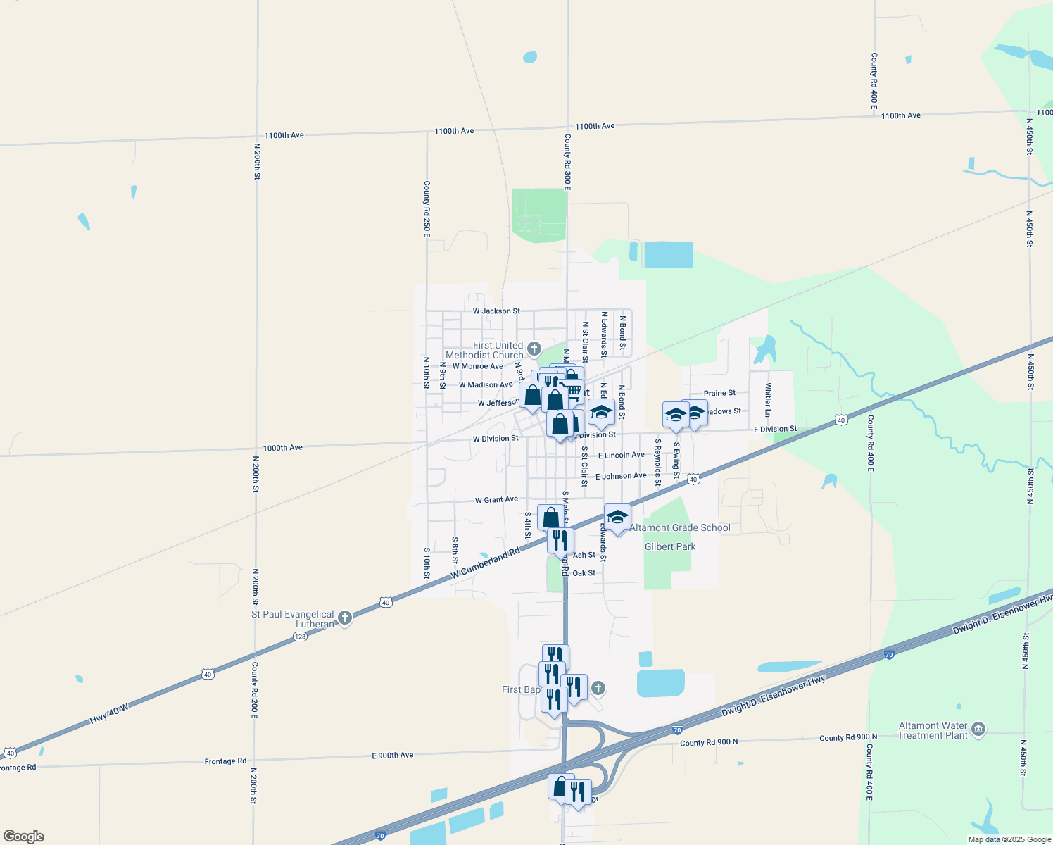 map of restaurants, bars, coffee shops, grocery stores, and more near 211 West Washington Avenue in Altamont