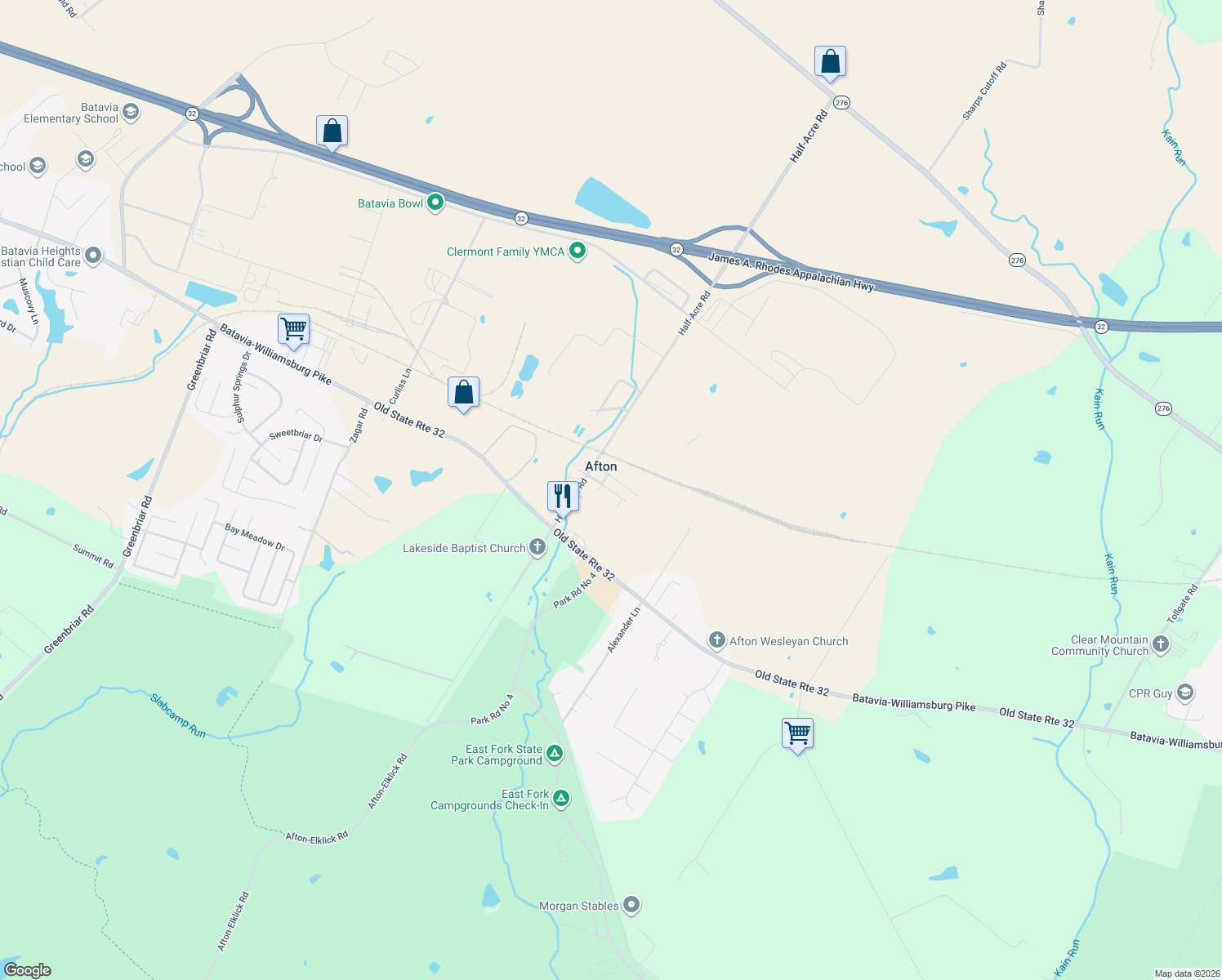 map of restaurants, bars, coffee shops, grocery stores, and more near 2841 Dixie Lane in Batavia
