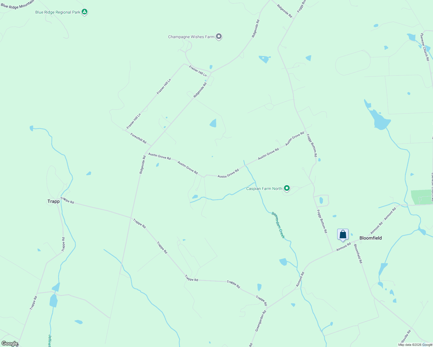map of restaurants, bars, coffee shops, grocery stores, and more near 33670 Austin Grove Road in Bluemont