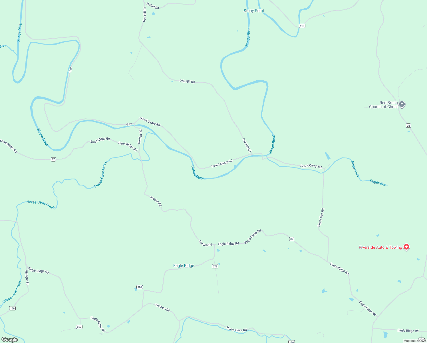map of restaurants, bars, coffee shops, grocery stores, and more near 48175 Scout Camp Road in Long Bottom
