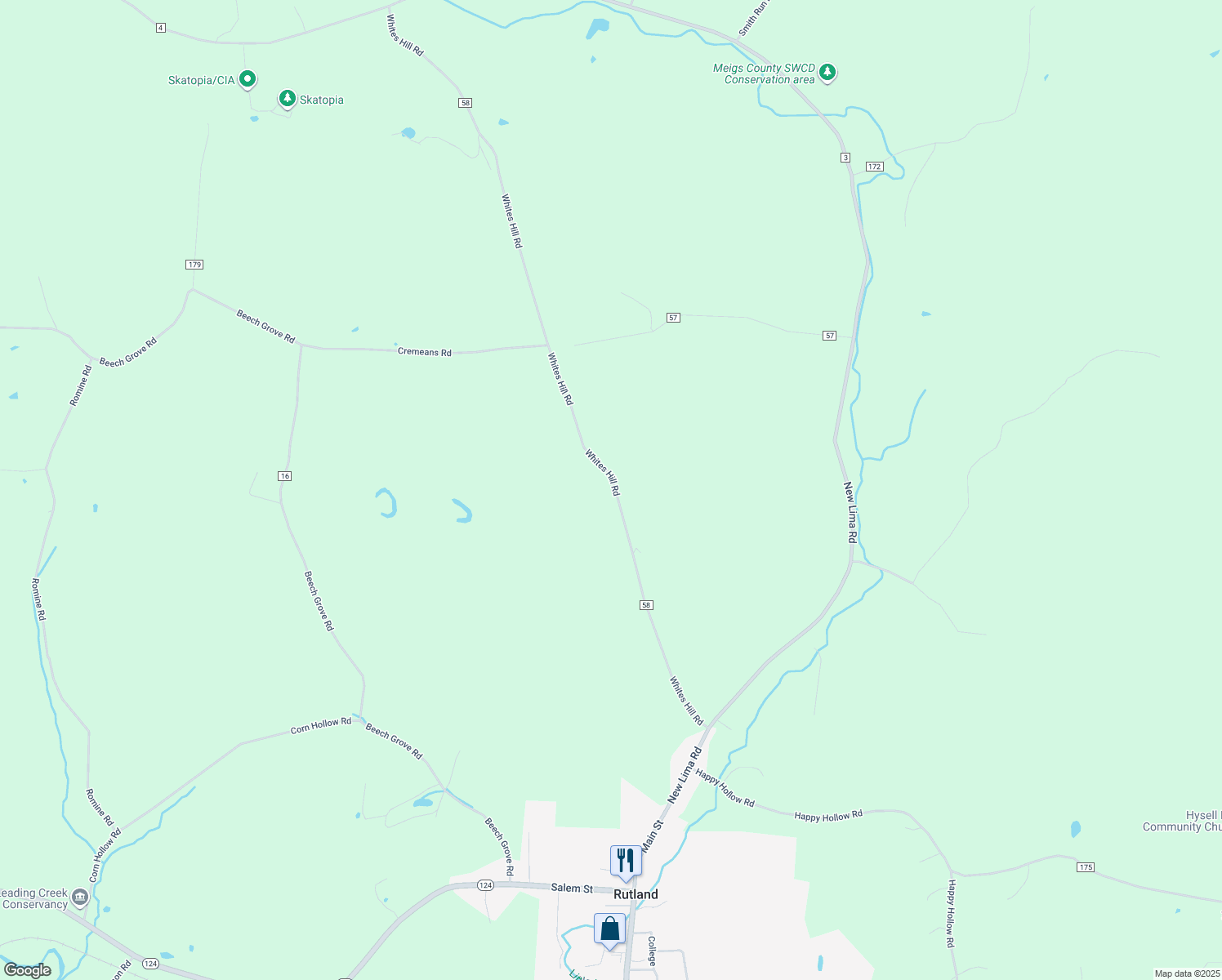 map of restaurants, bars, coffee shops, grocery stores, and more near 33605 Whites Hill Road in Rutland